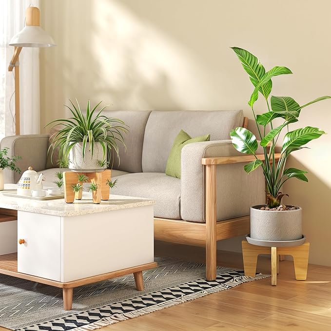 Plant Stand Indoor Outdoor, Plant Holder Sturdy Single Flower Pot Stand Planter Stand Stool Display Decorative for Desktop Counter Room (Natural 10")