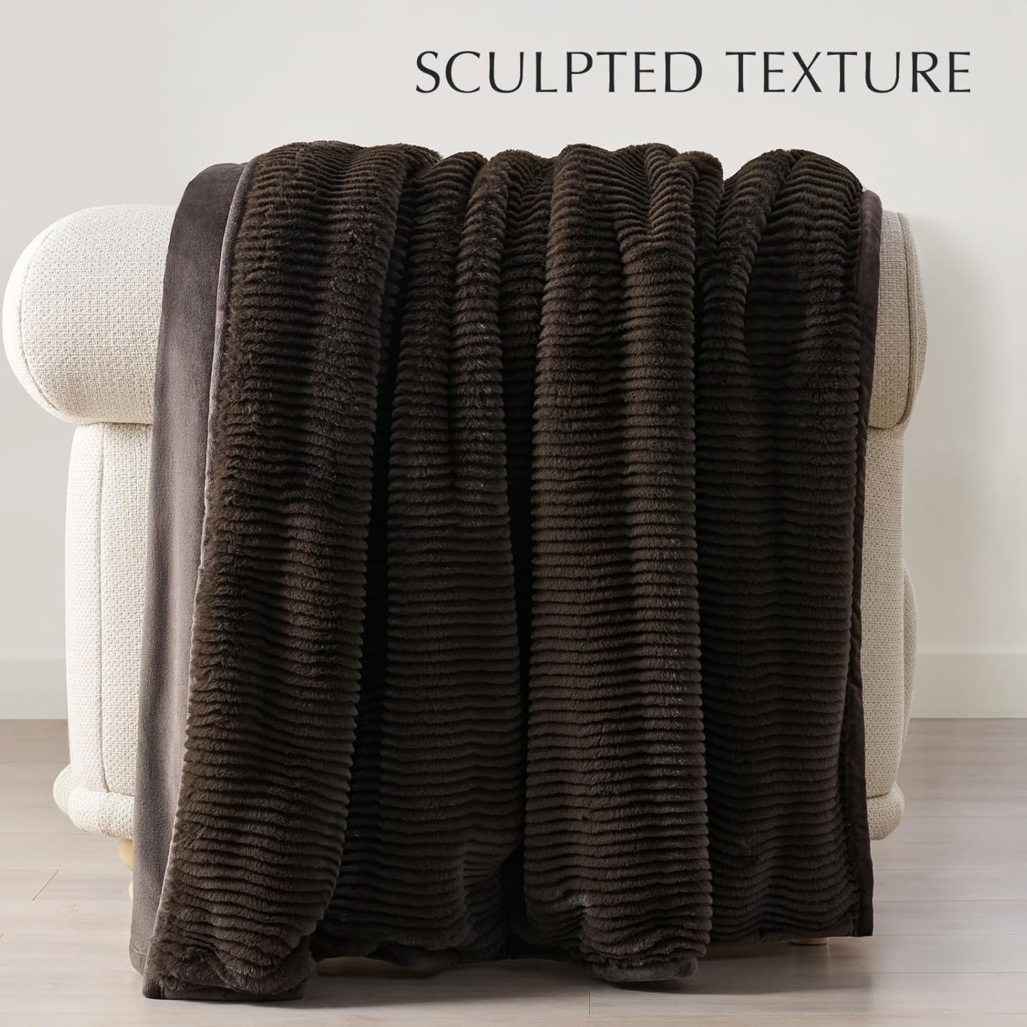 EVERGRACEHOME Ultra Soft Faux Fur Throw Blanket for Couch, Luxury Sculpted Texture Faux Rabbit Fur Blanket for Bed, Fluffy Thick Plush Warm Fuzzy Throw, 920GSM (Dark Brown, 50''x60'')