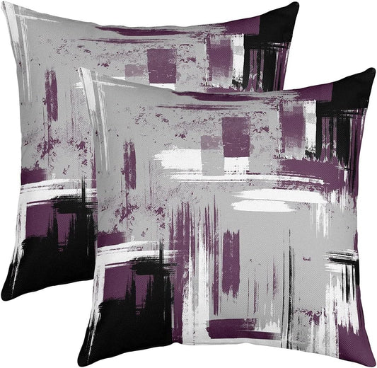 Feelyou Abstract Throw Pillow Covers for Couch Sofa Bed, Set of 2 Modern Abstract Art Decorative Pillows Cushion Covers, Retro Purple Grey Black Pillow Inserts Not Included, 20x20 inch