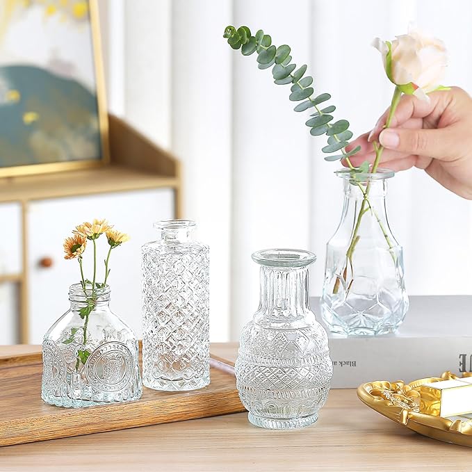 Glass Bud Vase 15 Pcs for Centerpieces Wedding,Home Decor,Bud Vases in Bulk for Flowers,Small Vases for Christmas,Birthday Party,Wedding,Valentine's Day,Mother's Day,Other Events Decorations(Clear)