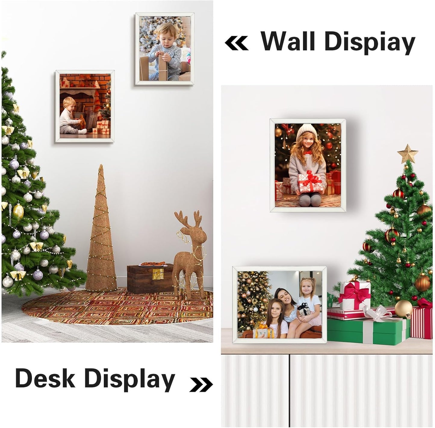 Frametory Enamel Picture Frame - 8x10 Silver Metal Edge White Enamel Picture Frame With Easel and Velvet Back for Tabletop Display, Bookshelf, 8x10 Wall Decor, Photo Frames, Picture Display-2 Set