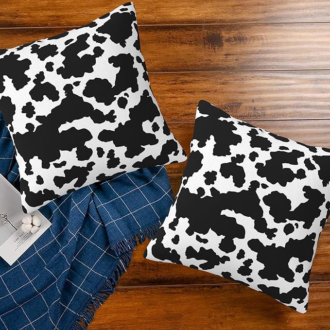Cow Skin Throw Pillow Covers Set of 2 Black and White Spot Pillow Covers 16x16 Inch Modern Farmhouse Home Decorative Pillow Cases Cushion Cover for Sofa Living Room Office
