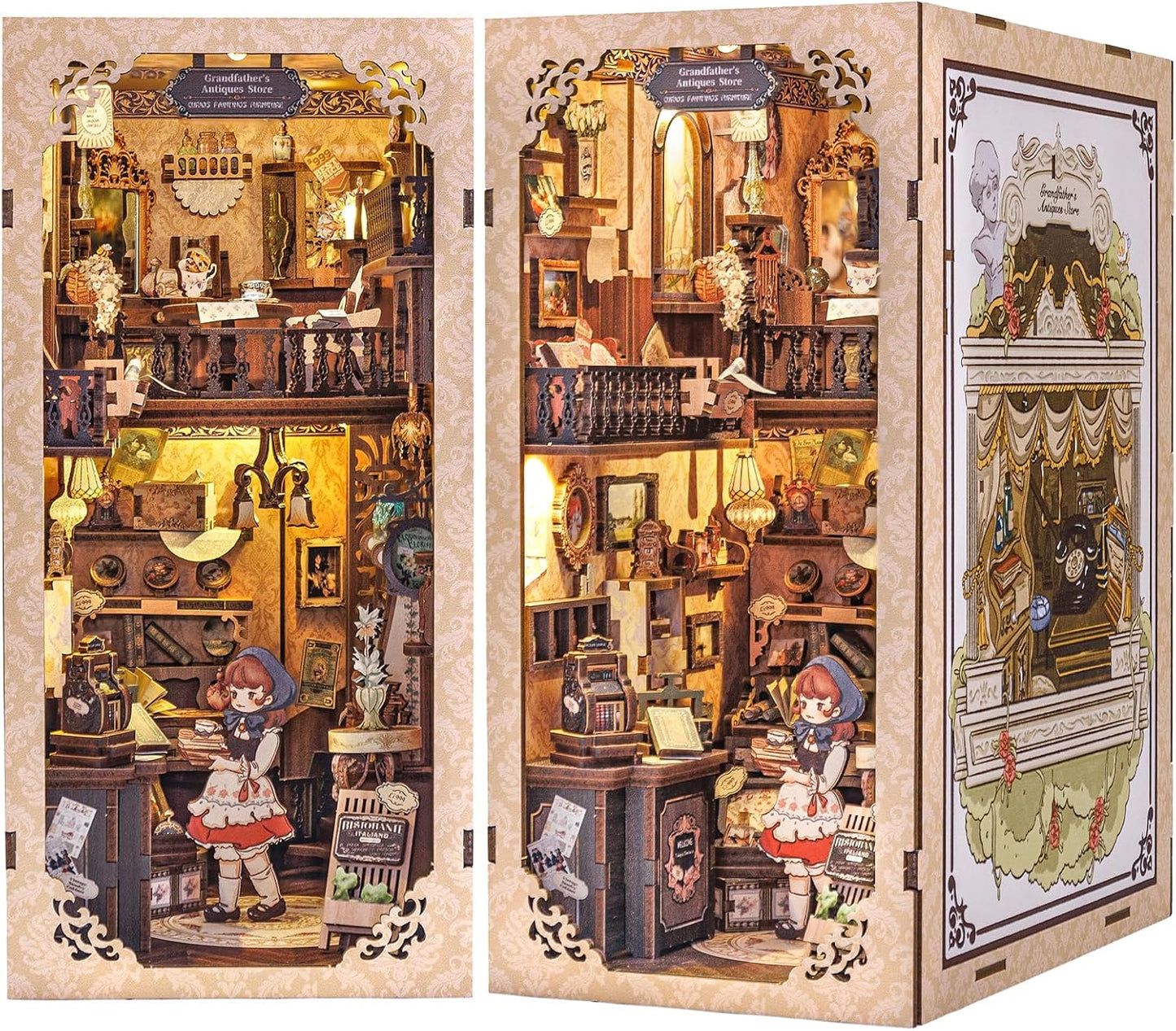 Fsolis Book Nook Kit, DIY Miniature Dollhouse Kit for Adults Bookshelf Decor Birthday for Women Teens Craft Lovers (Grandpa's Antiques Store)