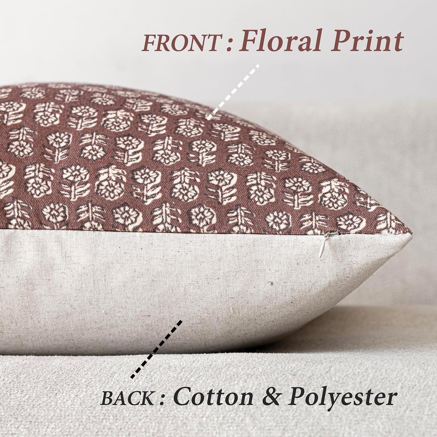 Foindtower Set of 2 Decorative Neutral Floral Print Throw Pillow Covers Vintage Accent Farmhouse Cushion Covers Boho Home Decor for Sofa Couch Chair Bedroom Living Room,20×20 Inch,Wine Red