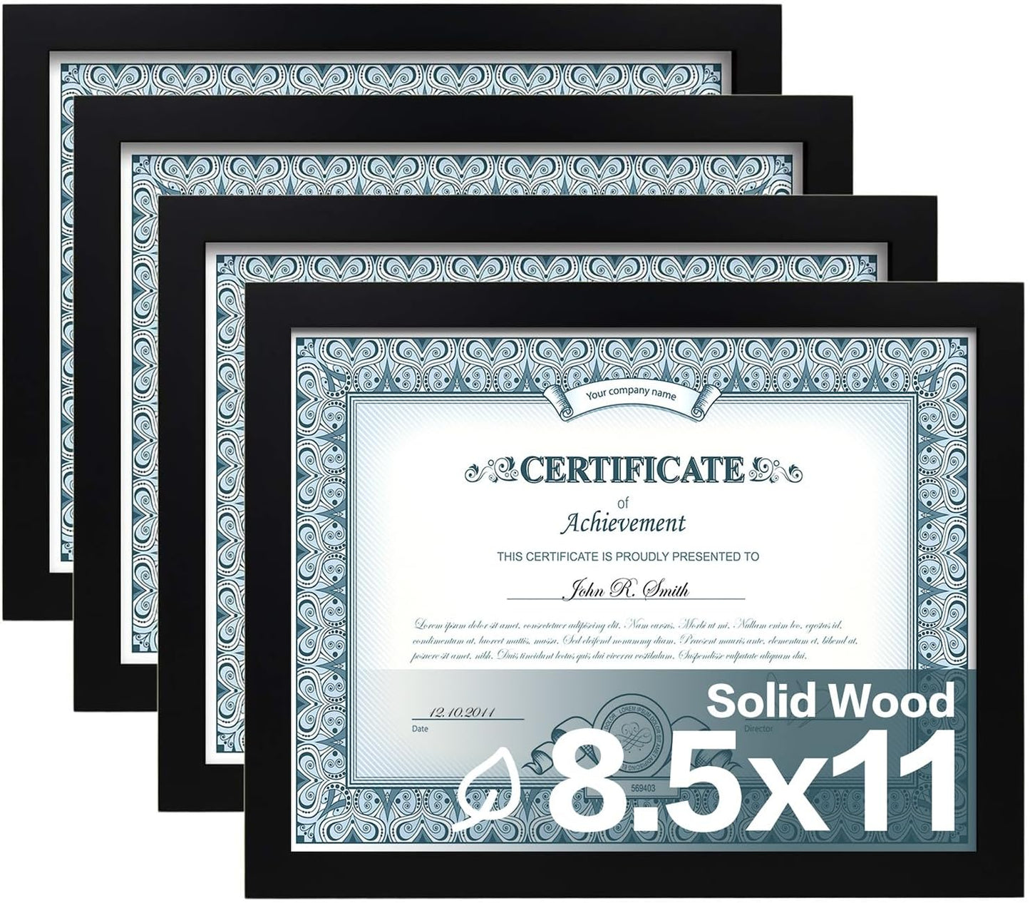 Egofine 8.5x11 Picture Frames Set of 4, Made of Solid Wood Covered by Plexiglass for Document,Diploma, Certificates and Degree, for Table Top Display and Wall Mounting Photo Frame Black