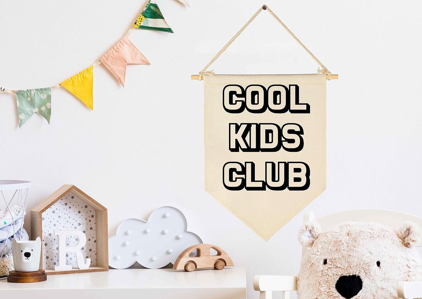 Cool Kids Club-Flag Sign Art Gifts for Baby Newborn Boys Girls Kids-Banner Wall Decor Present for Nursery Bedroom Playroom Front Door-Baby Present Shower-New Home Birthday Christmas Gift