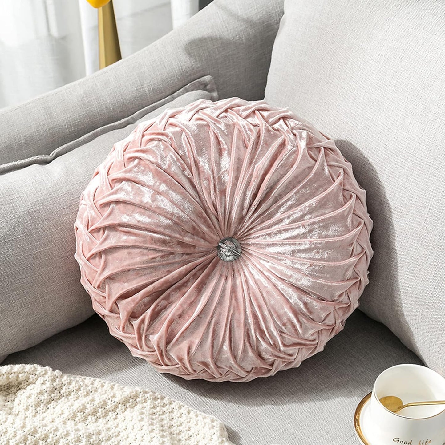 HLOVME Decorative Round Throw Pillow for Couch Bed Living Room Small Floor Pillow Cushion for Adults Kids 13.7" (A01-Pink)