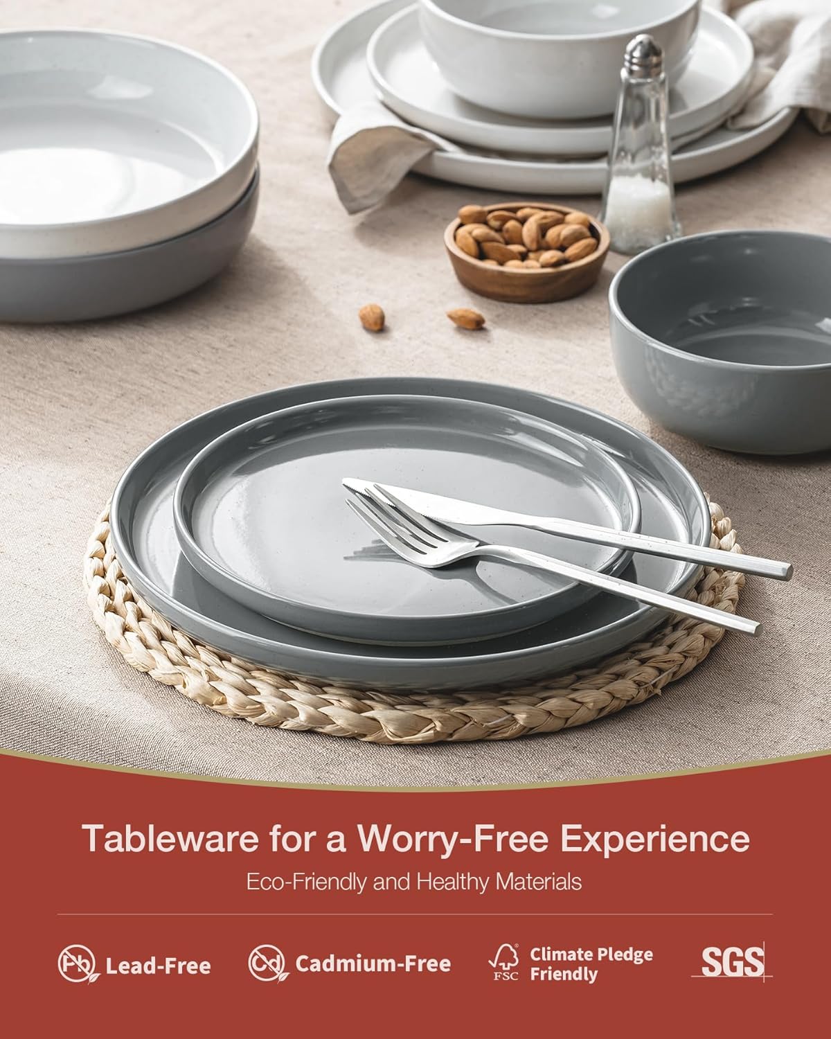 Famiware Milkyway Dinnerware Set with Mugs, Service for 4 (16pcs), Ribbed Stoneware Plates and Bowls Dishes Sets - Chip & Scratch Resistant, Microwave & Dishwasher Safe, Multi-color