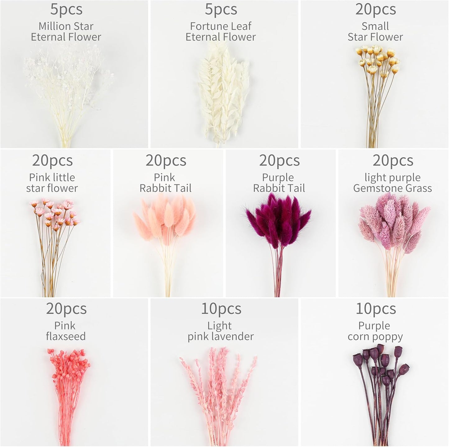 DIY Natural Real Dried Flowers Kit for Crafts Mini Dried Florals with Stems Bouquets for Vase Candle Making Resin Jewelry Nail Pendant Cards Scrapbooking Floral Arrangement Handcraft (Pink)