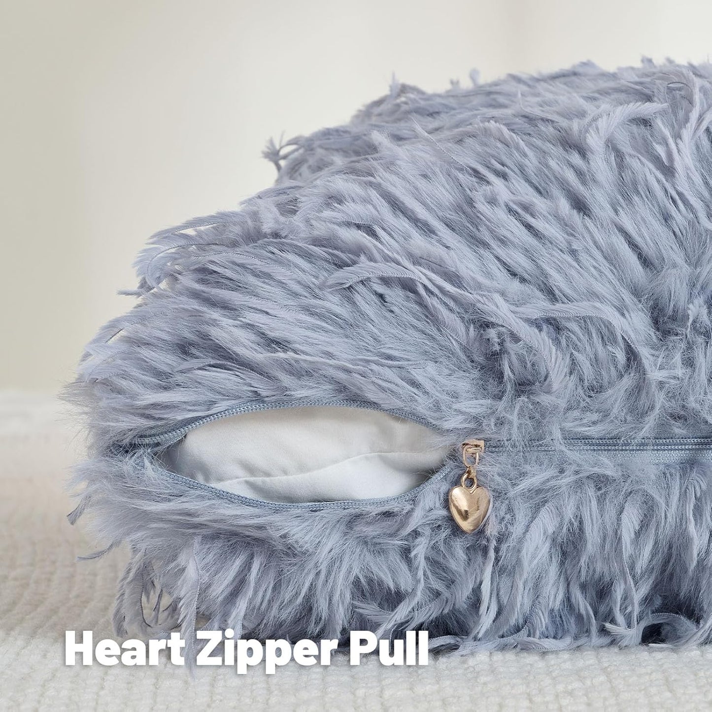 FUTEI Grey Blue Decorative Throw Pillow Covers 22x22 Inch Set of 2,Soft Fluffy Faux Feather Texture Cushion Cases,Modern Home Luxury Decor for Couch Bed Living Room