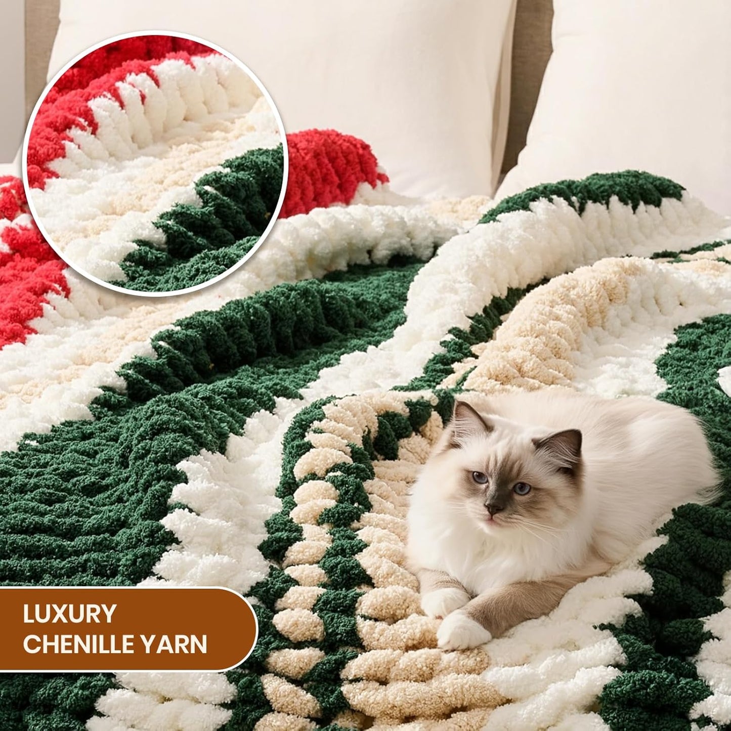 L'AGRATY Chunky Knit Blanket Throw: 60''x80'' Chenille Chunky Knitted Throw Blankets for Twin Bed Couch - Handmade Thick Cable Knit Blanket - Large Crochet Rope Blankets for Home Decor