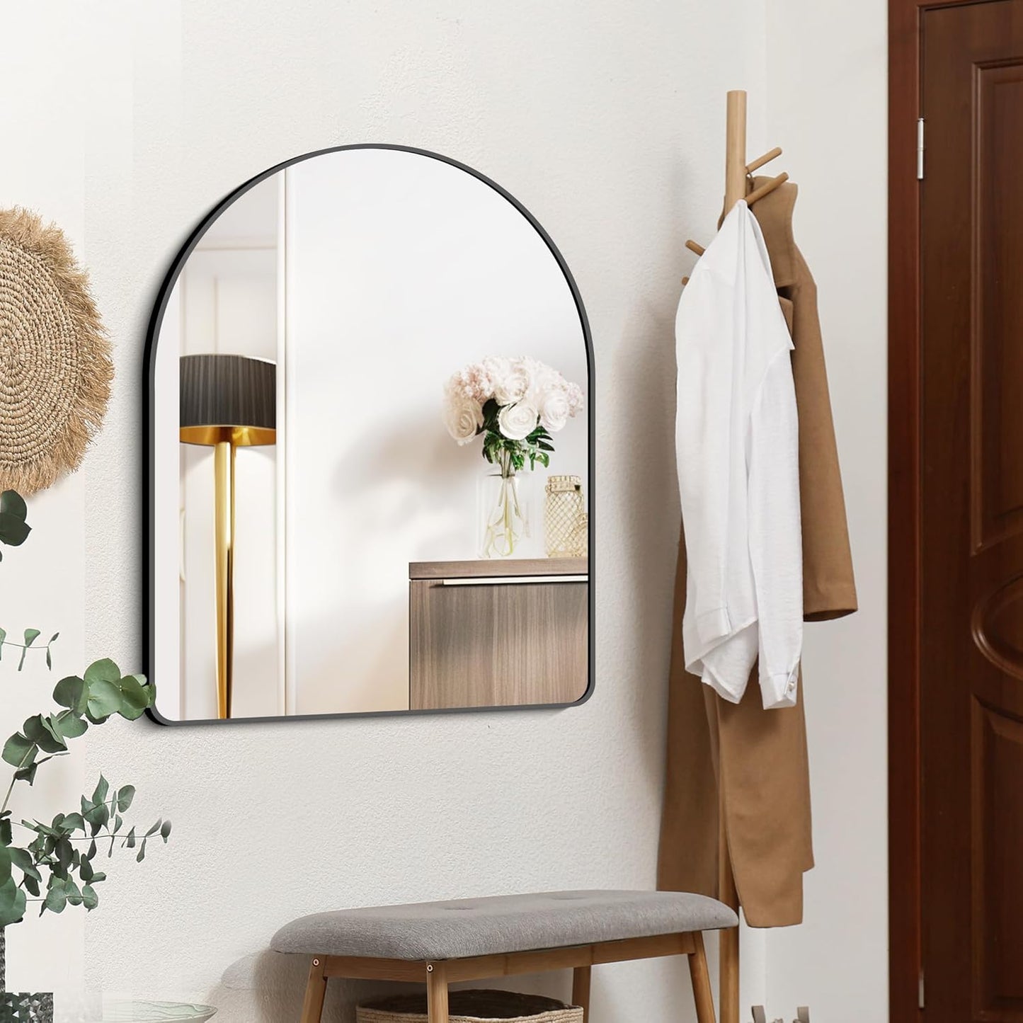 FORBATH Arched Bathroom Mirror 30x36 Inch, Bathroom Mirror Wall Mounted Modern Black Aluminum Frame Decor Dresser Mirror for Bedroom Living Room Entryway, Hanging or Leaning Against Wall