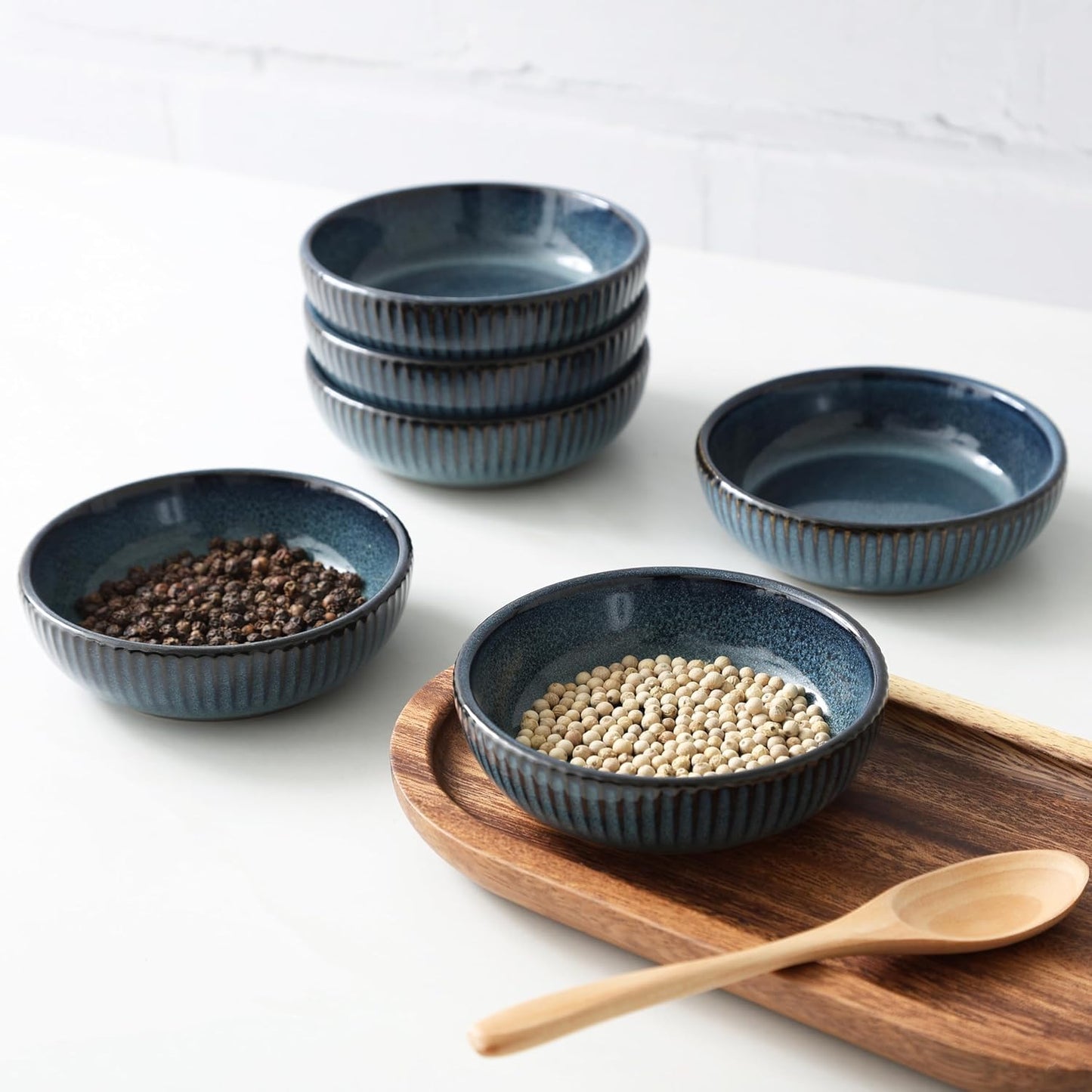 famiware Starlight Soy Sauce Dish Ceramic Dipping Bowls Set of 6, 3 oz Individual Dip Sauce Cups/Bowls/Dishes/Plates, Small Serving Bowl for Side Dishes, Dessert, Ice Cream, Condiment, Starry Blue