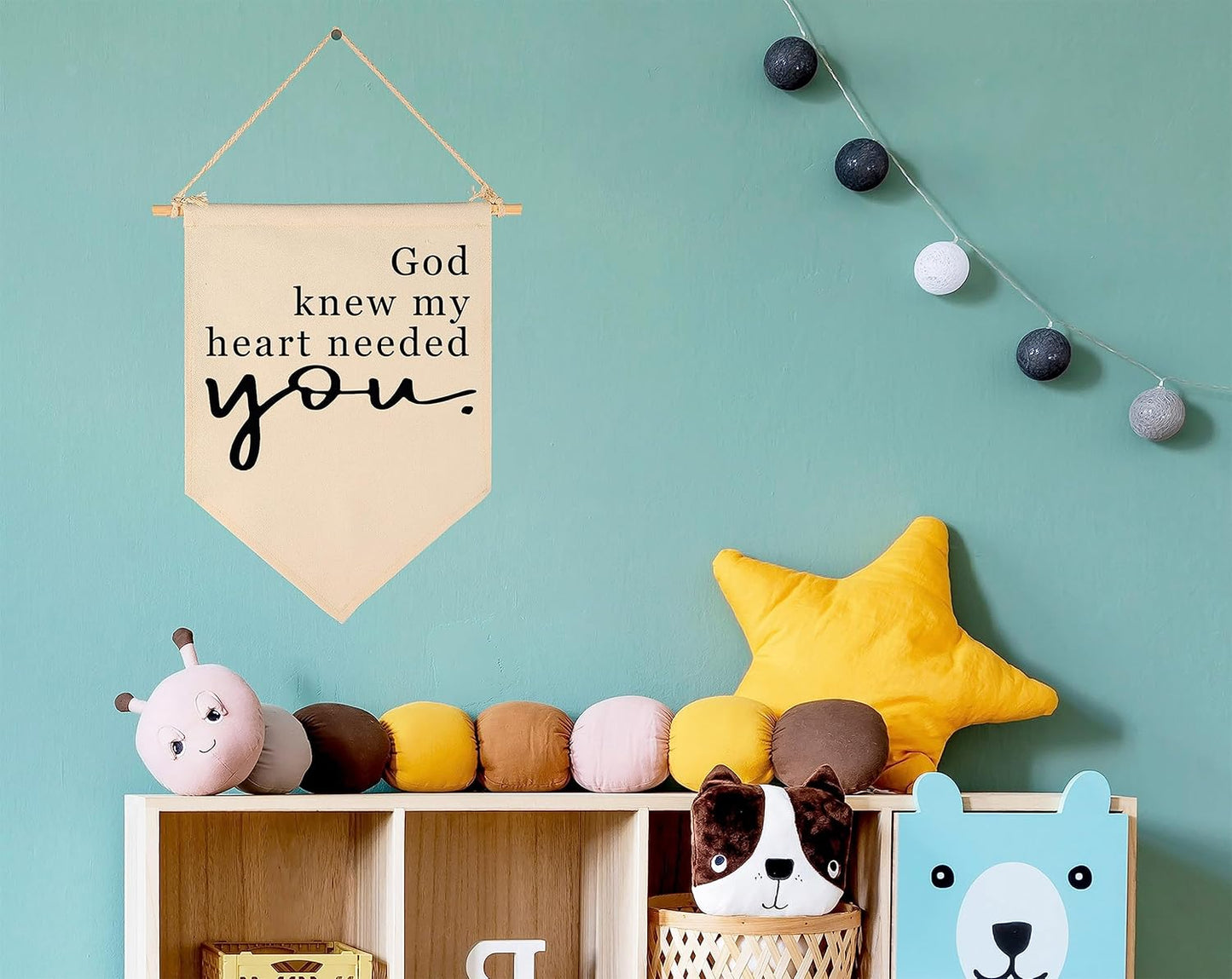 GEANHIL Natural Beige Heart Banner - 15.6'' x 11'', Wall Mount, Cotton Canvas, Christian Bible Verses, Baby Newborn Kids Gift, Nursery Bedroom Playroom Decor, New Year Birthday Christmas