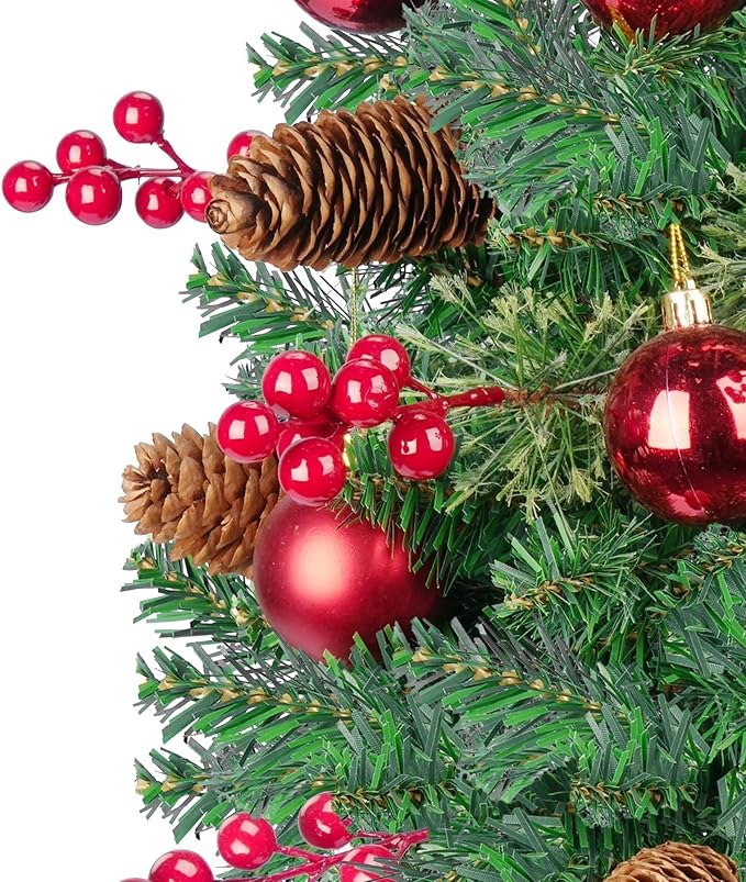 20'' Mini Artificial Christmas Tree with LED Lights Faux Pine Cones and Berrys Pre-lit Christmas Trees Christmas Urn Filler Small Xmas Trees for Outdoor Pathway Porch Yard - Set of 2