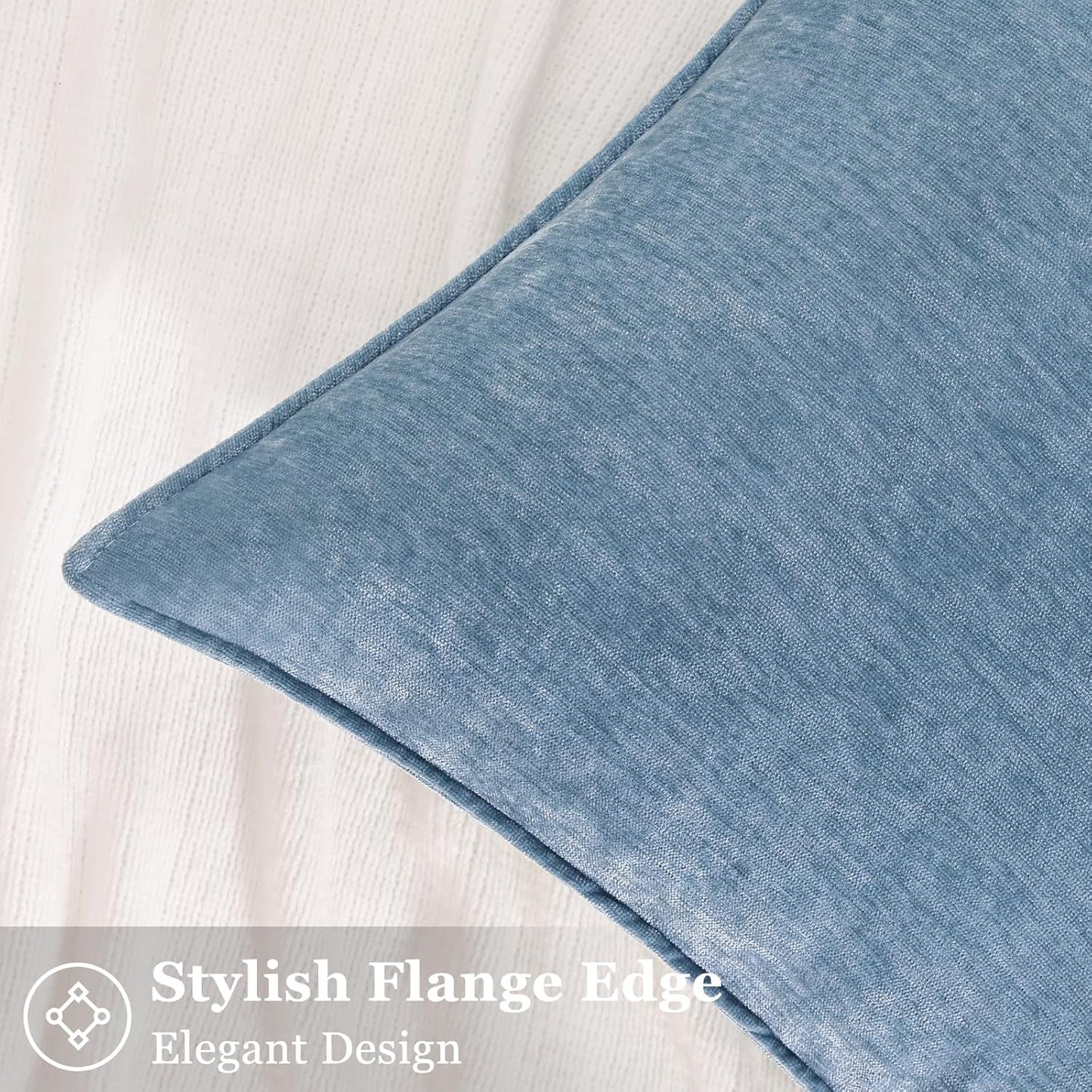 decorUhome Couch Throw Pillow Covers 26x26 Set of 2, Decorative Soft Euro Neutral Chenille Pillow Covers with Elegant Design for Sofa Bed Living Room Home Decor, Blue