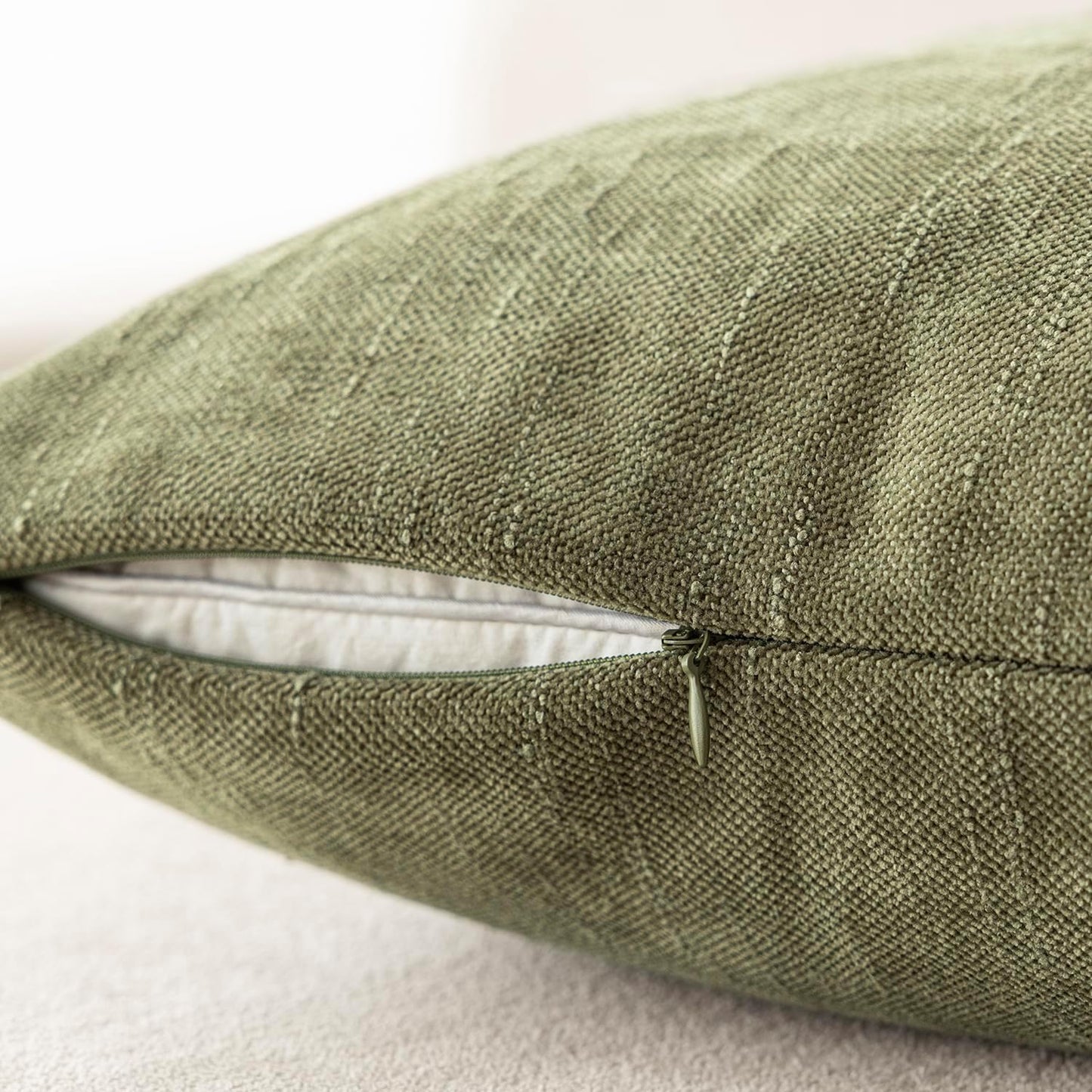 Foindtower Pack of 2 Textured Chenille Throw Decorative Pillow Covers Square Accent Solid Cushion Cover Neutral Farmhouse Lumbar Pillow Case for Couch Sofa Bedroom Living Room 12x24 Inch,Sage Green