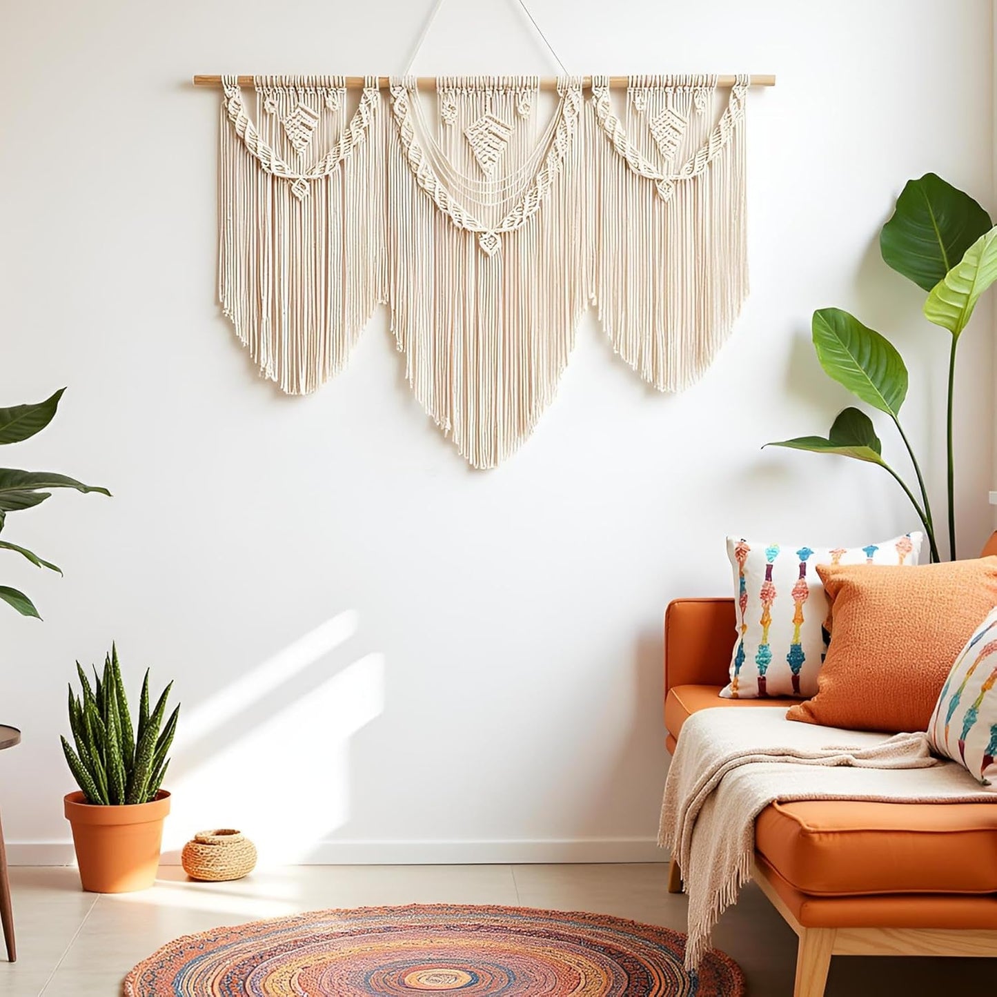 guzhiou large macrame wall hanging - Boho Tapestry Macrame Wall Decor Art- Chic Bohemian Handmade Woven Tapestry Home Decoration for Bedroom Living Room Apartment Wedding Party - 43"x32" (Beige-Leaf)