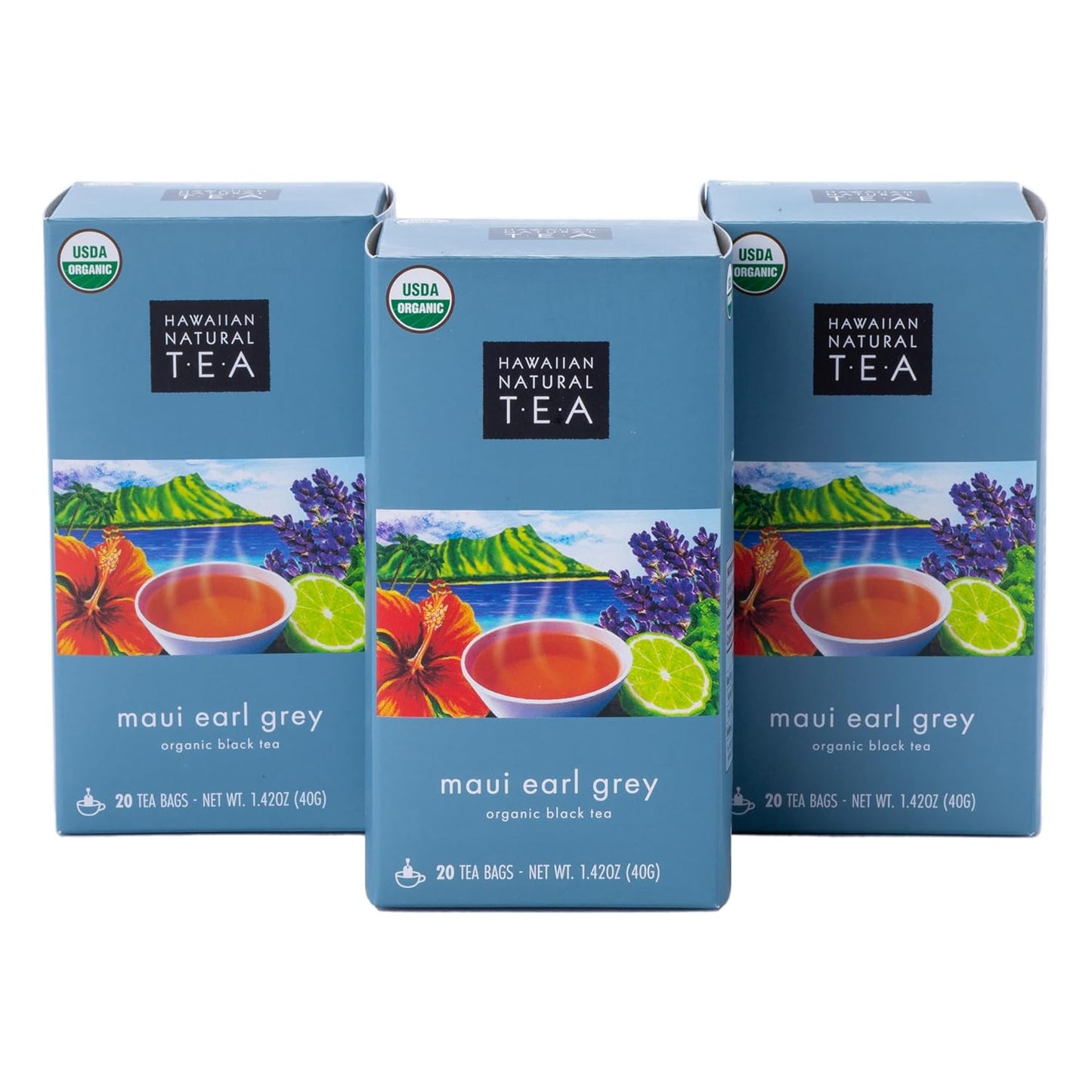 Hawaiian Natural Tea Organic Maui Lavender Earl Grey Tea Bags - Premium Black Tea - Antioxidant Rich - 60 Tea Bags