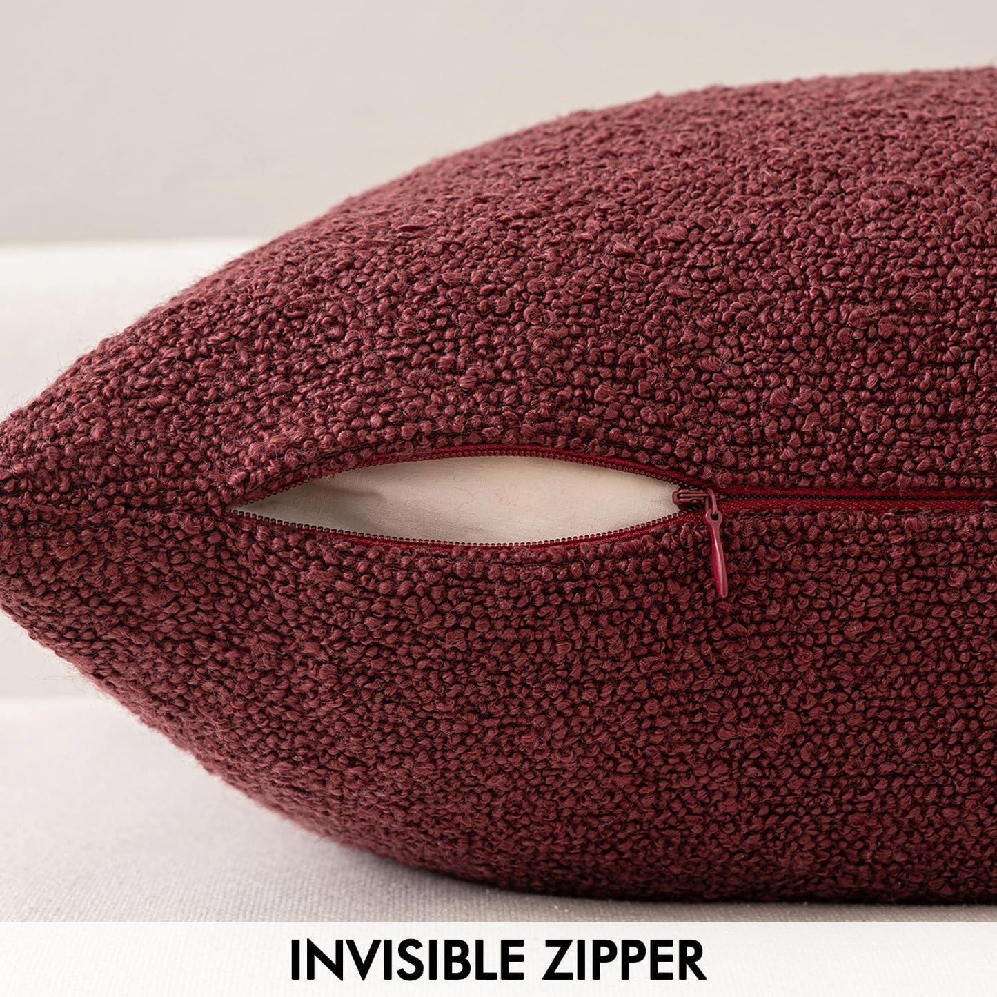 MIULEE 18x18 Inch Christmas Decorative Pillow Covers for Couch Bed Set of 2 Textured Boucle Neutral Winter Throw Pillows Burgundy Accent Solid Cushion Pillowcases Sofa Livingroom Home Decor