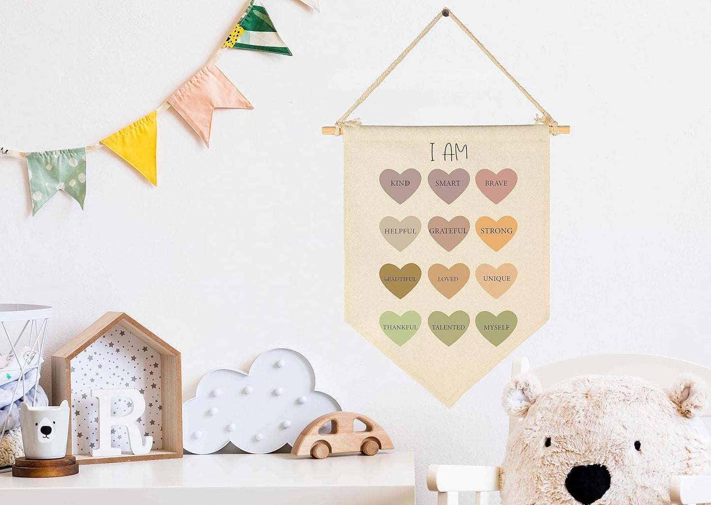 I Am Kind- Positive Affirmations Wall Art- Flag Decor Gift For Baby Boys Girls Newborn Kids- Banner Wall Sign Gifts For Nursery Baby Room Playroom Bedroom Front Door