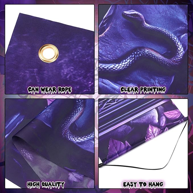 3 Pcs Halloween Cemetery Archway Halloween Cemetery Banners Gothic Outdoor Banners Sign Banner Decorations for Outdoor Party Supplies (Scary Purple)