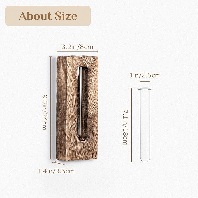 Wood Wall Vase Decor: Rustic Wooden Decor for Farmhouse Bathroom Kitchen Hallway - Hanging Plant Propagation Stations for Indoor Plants Dried Flowers Eucalyptus