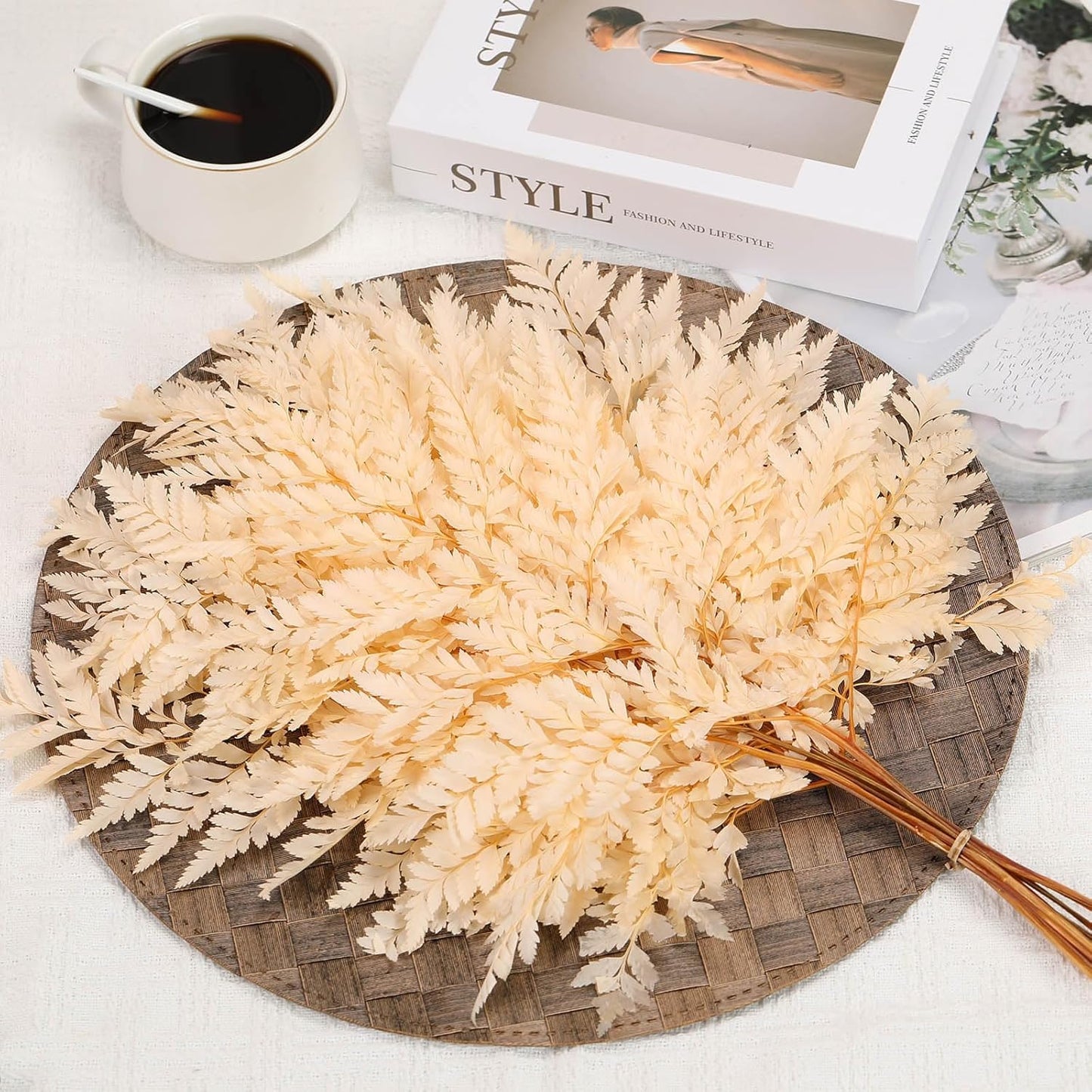 Fern Preserved Champagne Ferns, 10 PCS Dried Boston Fern with Stems, 15'' Real Leaves for Dried Flowers Arrangements Wedding Garland Bouquets Home Party Centerpiece Table Decorations Vase Filler