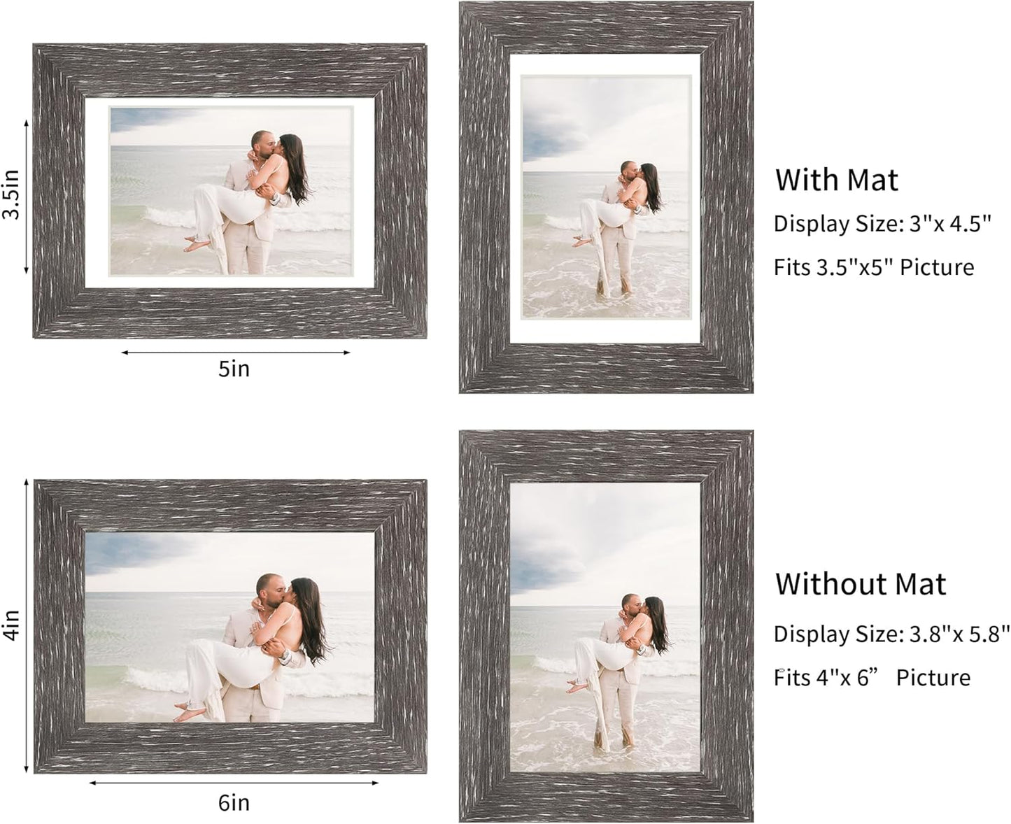 iRahmen 4x6 Picture Frame Set of 2 with HD Glass, Display Pictures 3.5x5 with Mat or 4x6 Without Mat, Rustic Wood Photo Frames for Wall Mount or Tabletop Display