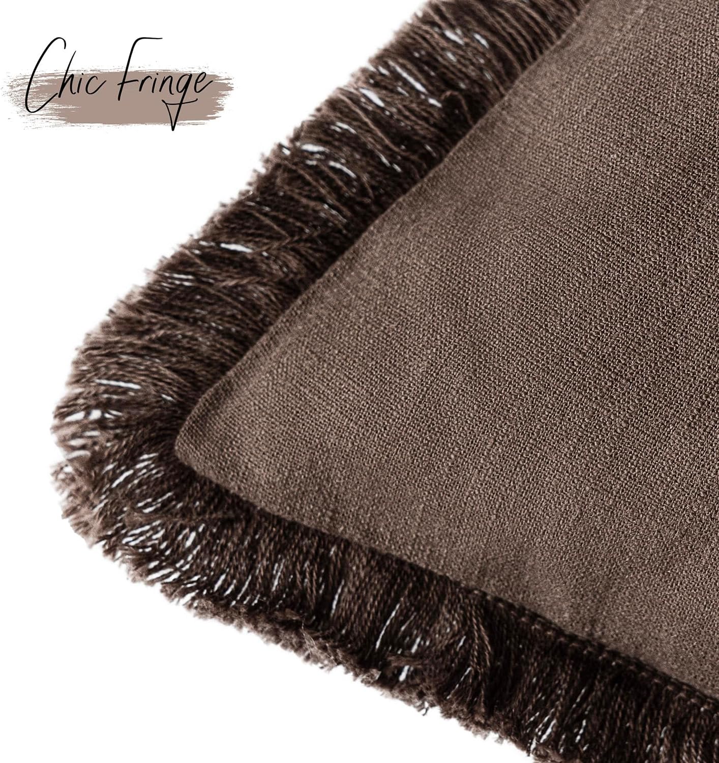 Foindtower Decorative Linen Fringe Throw Pillow Covers Cozy Boho Farmhouse Cushion Cover with Tassels Soft Accent Pillowcase for Chair Sofa Bed Living Room Home Decor, 20×20 Inch, 1PC,Reddish Brown