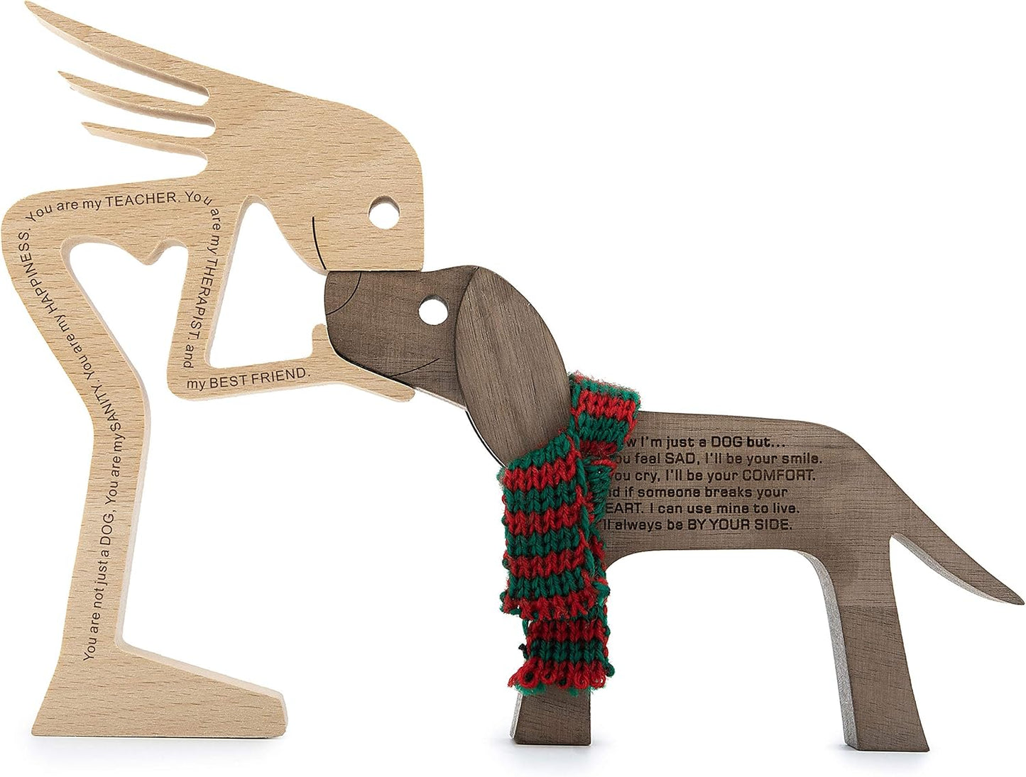 Girl and Dog Wood Sculpture Room Decor Carved Wooden Figurines Desk Decorations Home Accents Pet Lover Gifts(Large Size)