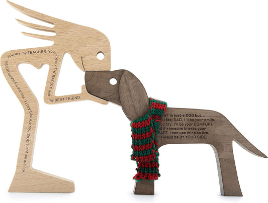 Girl and Dog Wood Sculpture Room Decor Carved Wooden Figurines Desk Decorations Home Accents Pet Lover Gifts(Large Size)