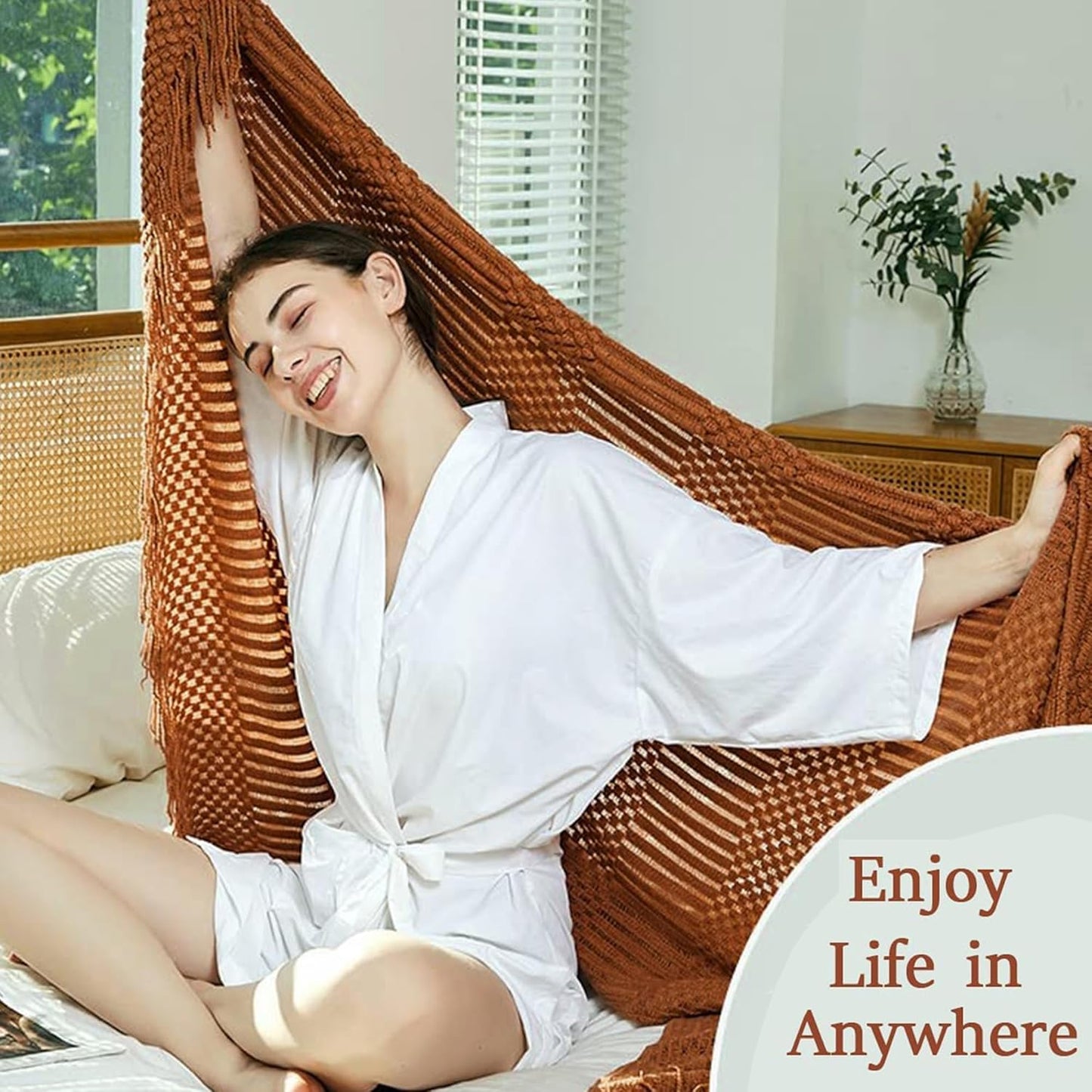 Blagic Knitted Throw Blanket for Couch and Bed, Soft & Cozy Knit Blanket with Tassel, Burnt Orange Lightweight Decorative Blankets & Throws, Farmhouse Warm Woven Blanket for All Seasons,50" W x 60" L