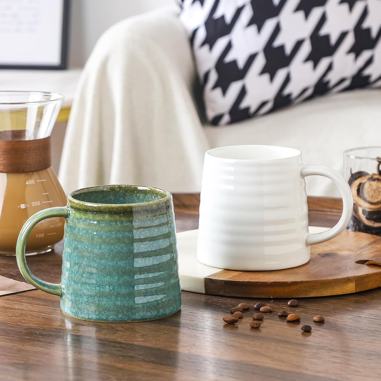 Large Ceramic Coffee Mugs, Handmade Pottery Mug, Tea Cups with Handle for Office and Home, 16 Ounces, Dishwasher and Microwave Safe (White)