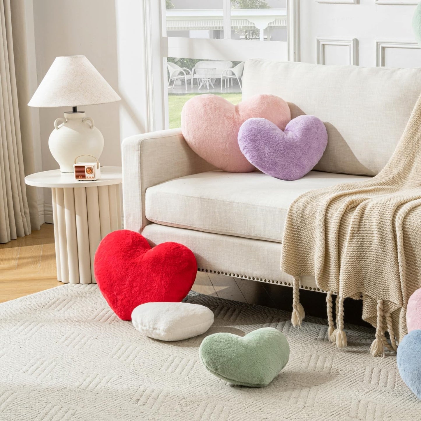 Heart Pillow Heart Shaped Throw Pillows Super Soft Faux Rabbit Fur Heart Throw Pillow Valentines Day Decorations Pillow,Wedding Decor, Women Girls Home Decoration