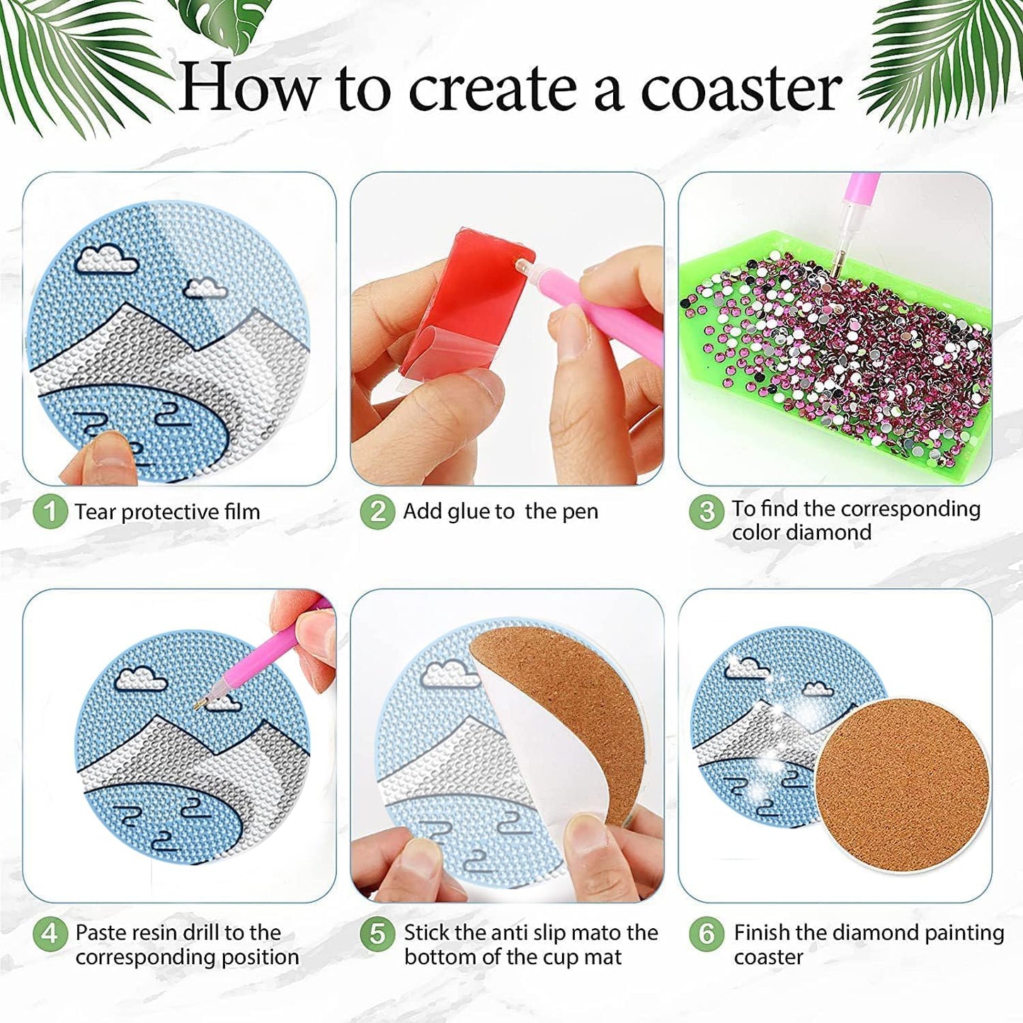 DOZEEZOP 8 PCS Diamond Art Coasters Kit, Diamond Painting Coasters, Fall Diamond Art Kits for Adults Beginners of All Ages, Gem Painting Kit for Kids Arts and Crafts Landscape