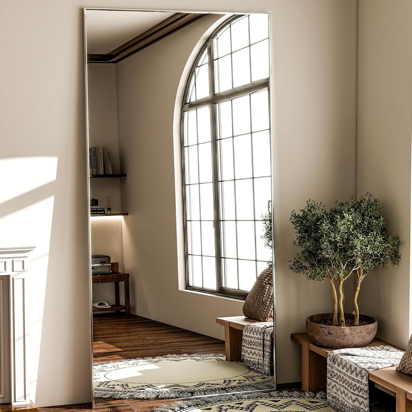 GLSLAND 71"x31" Full Length Mirror Extra Large Hanging or Leaning Rectangle Mirror Aluminum Alloy Thin Frame Bedroom Floor Dressing,Silver