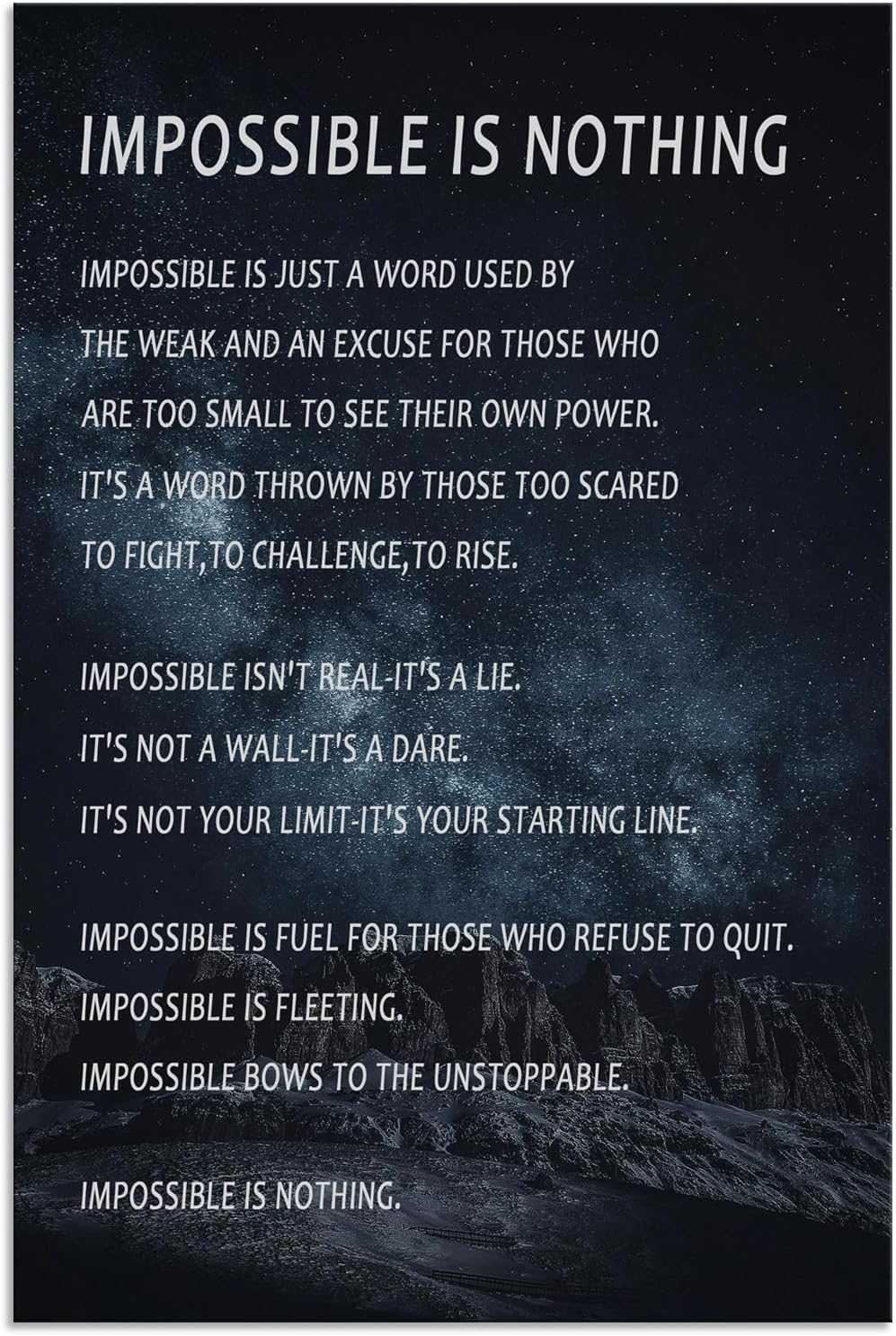 Inspirational Canvas Wall Art Motivational Painting Positive Entrepreneur Quotes Pictures Impossible is Nothing Poster Print Bedroom Office Wall Decor Artwork Framed Ready to Hang[12''W X 18''H]