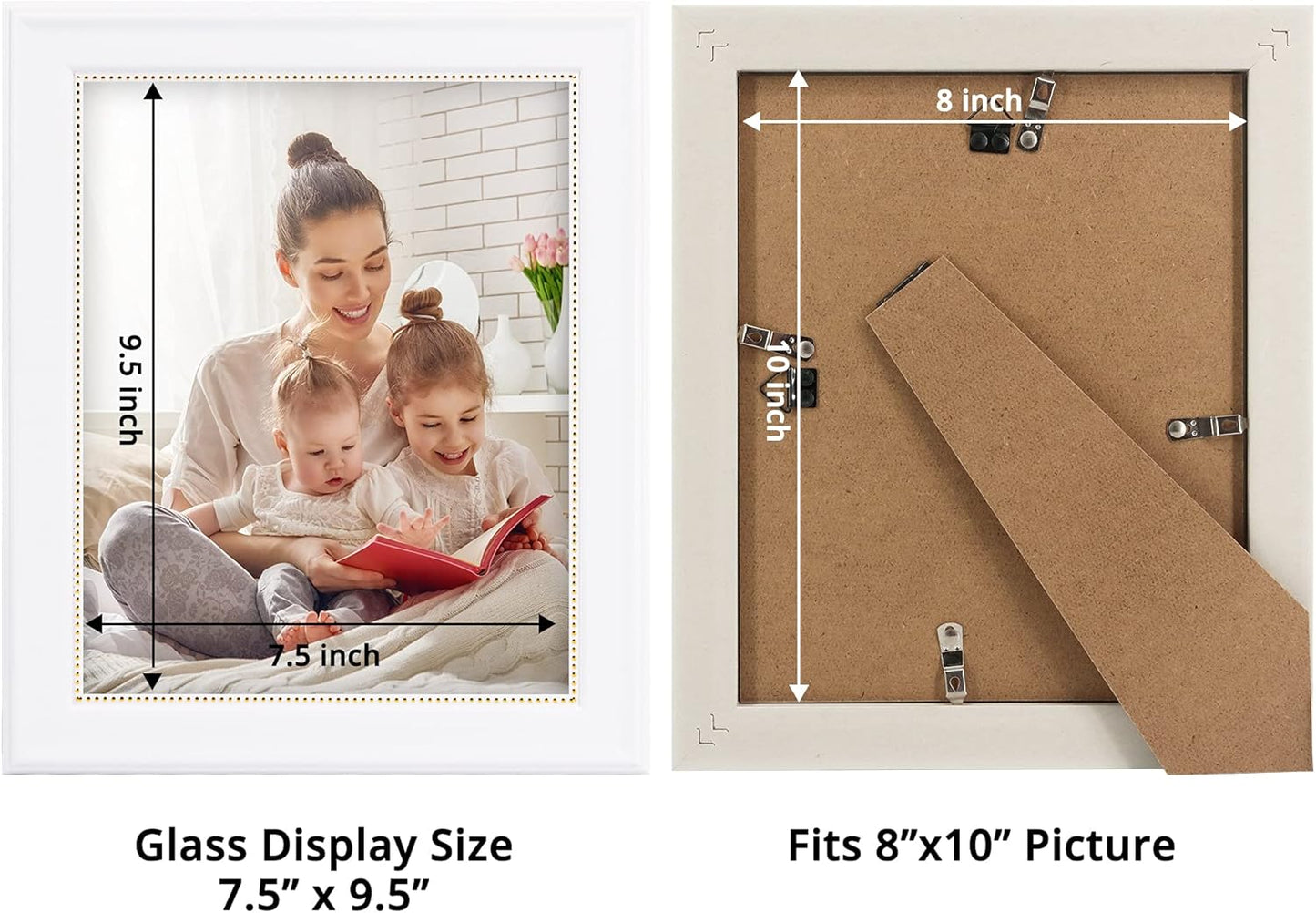 GraduationMall 8x10 Picture Frames, Real Glass, Display Photos for Wall or Tabletop, White with Gold Beads, 2-Pack