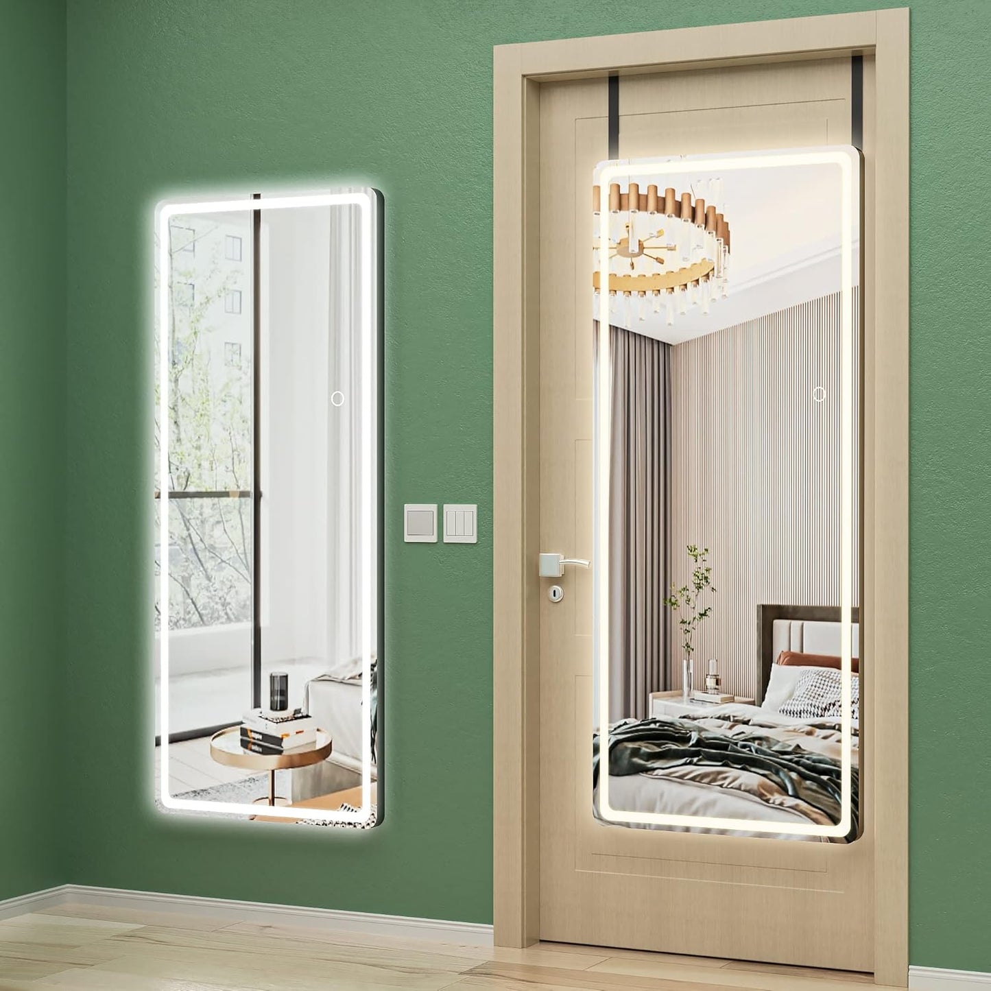 Hasipu 47 x 18 Over The Door Full Length Mirror with Lights for Bedroom, Living Room, Cloakroom, Black