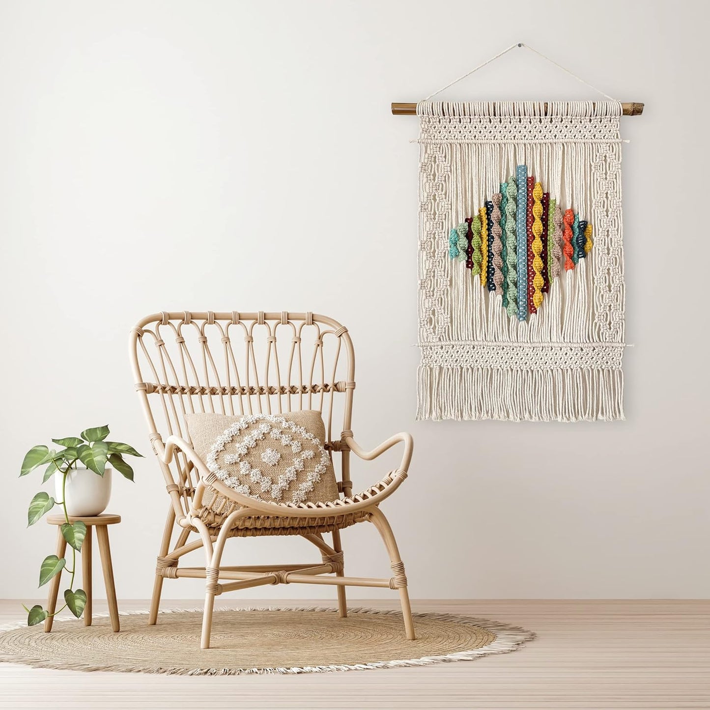 Knots & Beyond 'Haven' Collection, Macrame Wall Hanging, Boho Woven Tapestry, Yarn Art, Living Room & Bedroom Decor, 21.6" x 27.5"