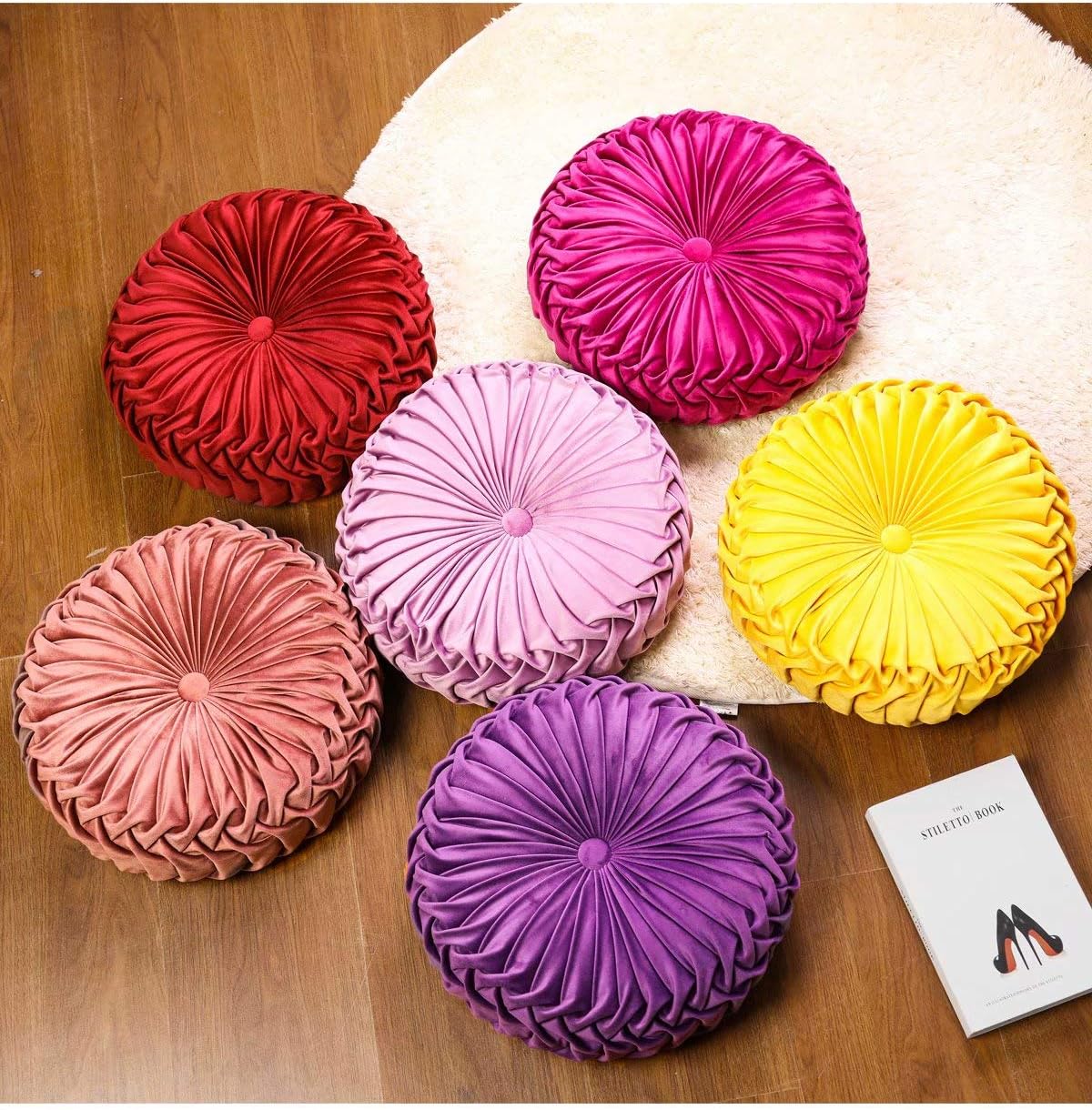 HLOVME Throw Pillow for Couch Decorative 3D Pumpkin Round Velvet Cushion for Sofa Bed Chair Floor 15"X15", Light Purple
