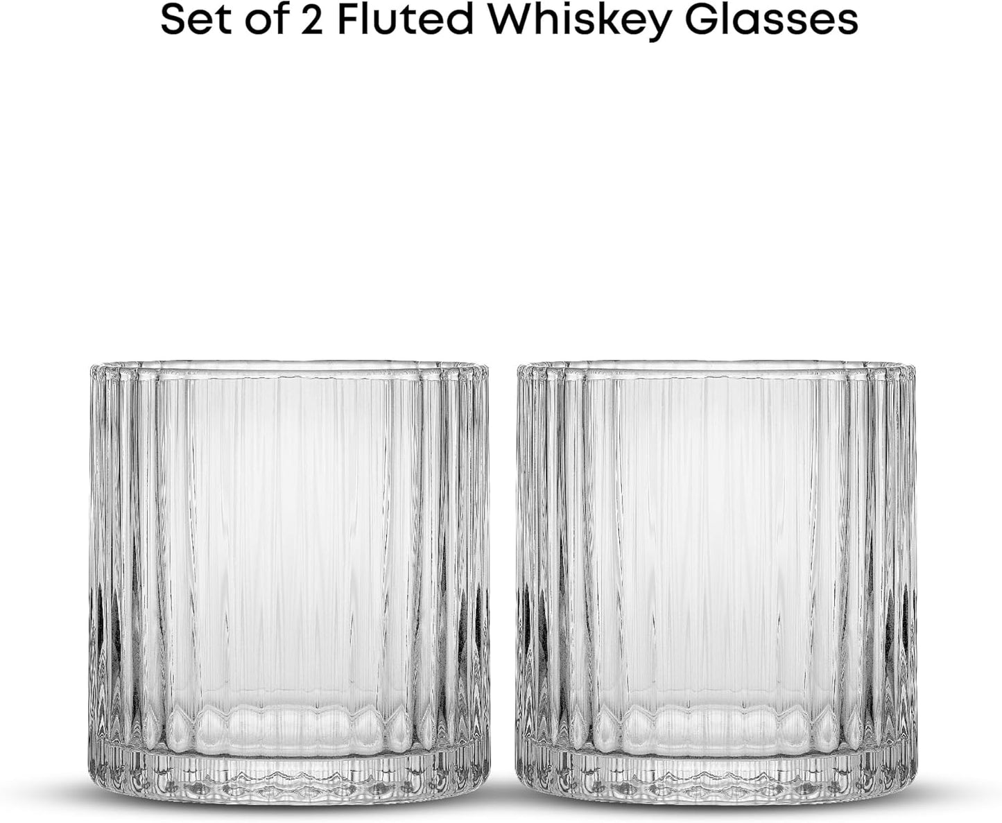 JoyJolt Elle 10oz Double Old Fashioned Whiskey Glasses - Set of 2, Lead-Free Glassware, Dishwasher Safe, Vintage Style Drinking Glasses