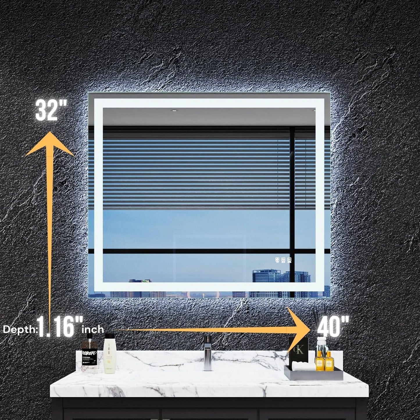 LED Bathroom Mirror 40"x 32", Front Lit and Backlit LED Mirror with Lights,Stepless Dimmable,Anti-Fog, Shatter-Proof, Memory, 3 Colors Lighted Vanity Mirror (Horizontal/Vertical)