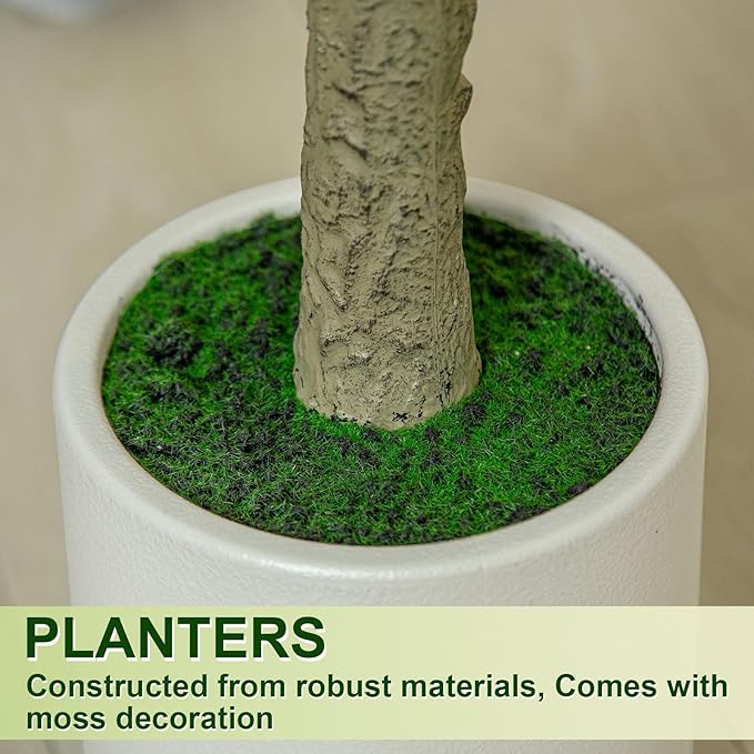 5FT Fiddle Leaf Fig Artificial Tree with White Planter Pot,Faux Floor Plant, Indoor and Outdoor Fake Plants for Home Office Decor