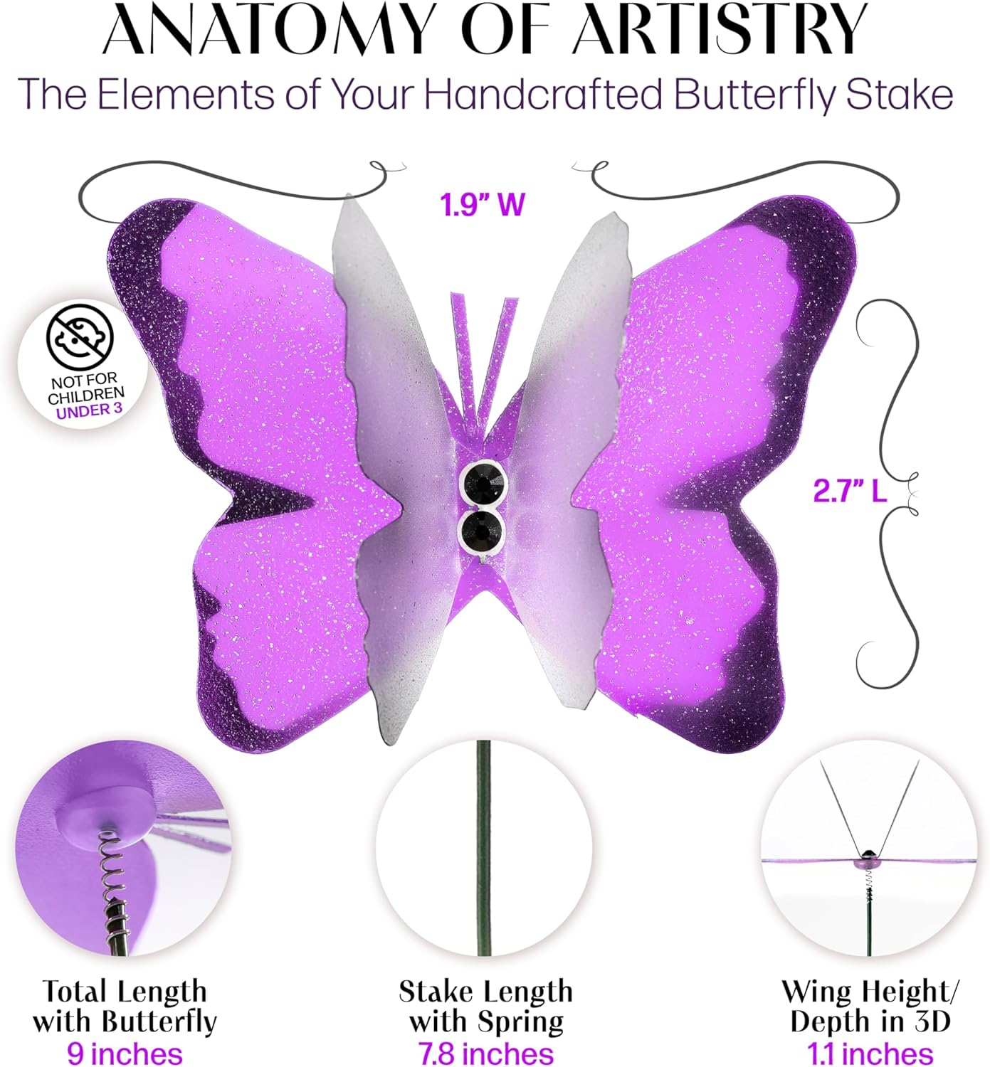 Handmade Butterfly Garden Stakes – Set of 7 Purple Decorative Butterflies Idea for Garden & Nature Lovers – Outdoor & Indoor Garden Decor – Air Aquarium Handmade by Kushner