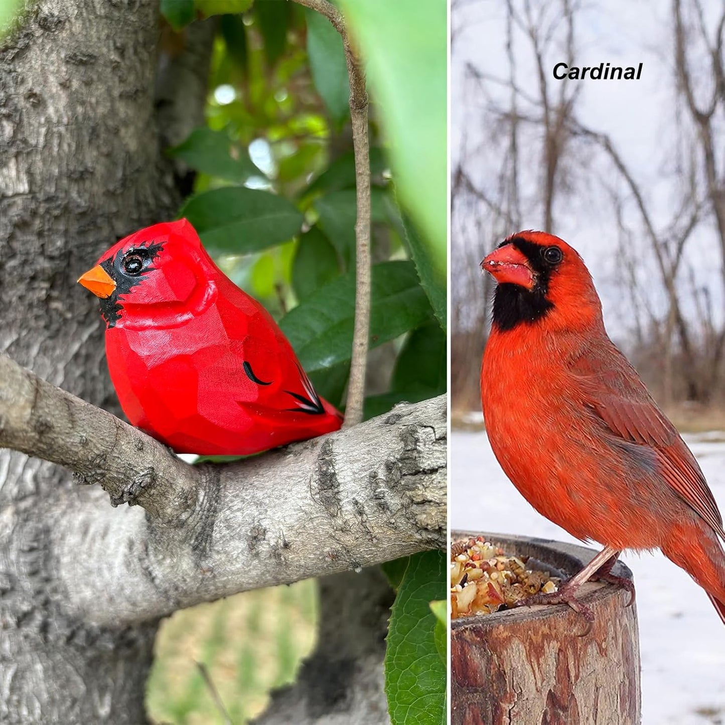 Hand Carved Bird Figurines, Hand-Painted Sculpted Wooden Birds, Wood Bird Sculptures for Home Decoration, Hand Crafted Life Like Bird Statues, Ideal Gifts for Bird Lovers (Cardinal)