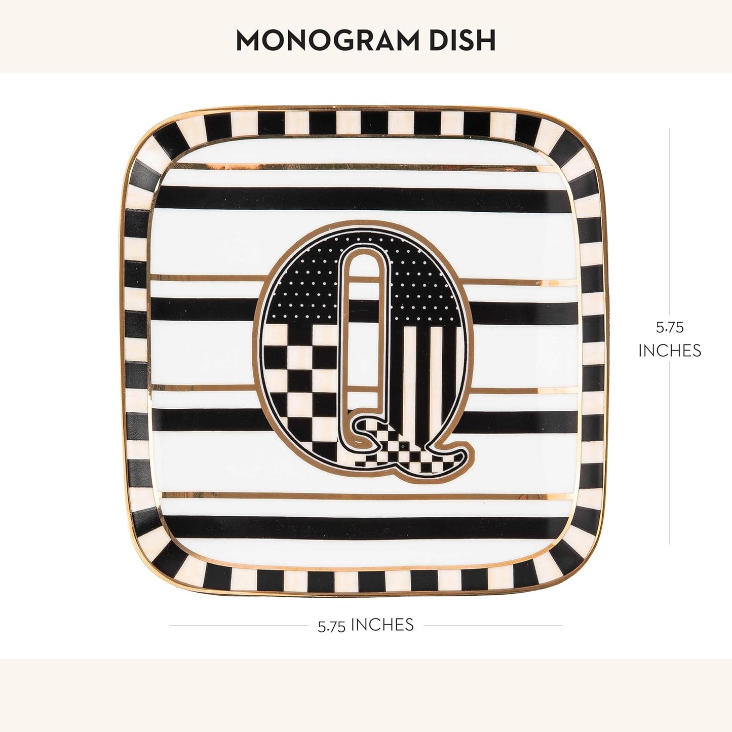 MACKENZIE-CHILDS Monogram Dish, Decorative Ceramic Letter Plate, 5 3/4" Square, Q