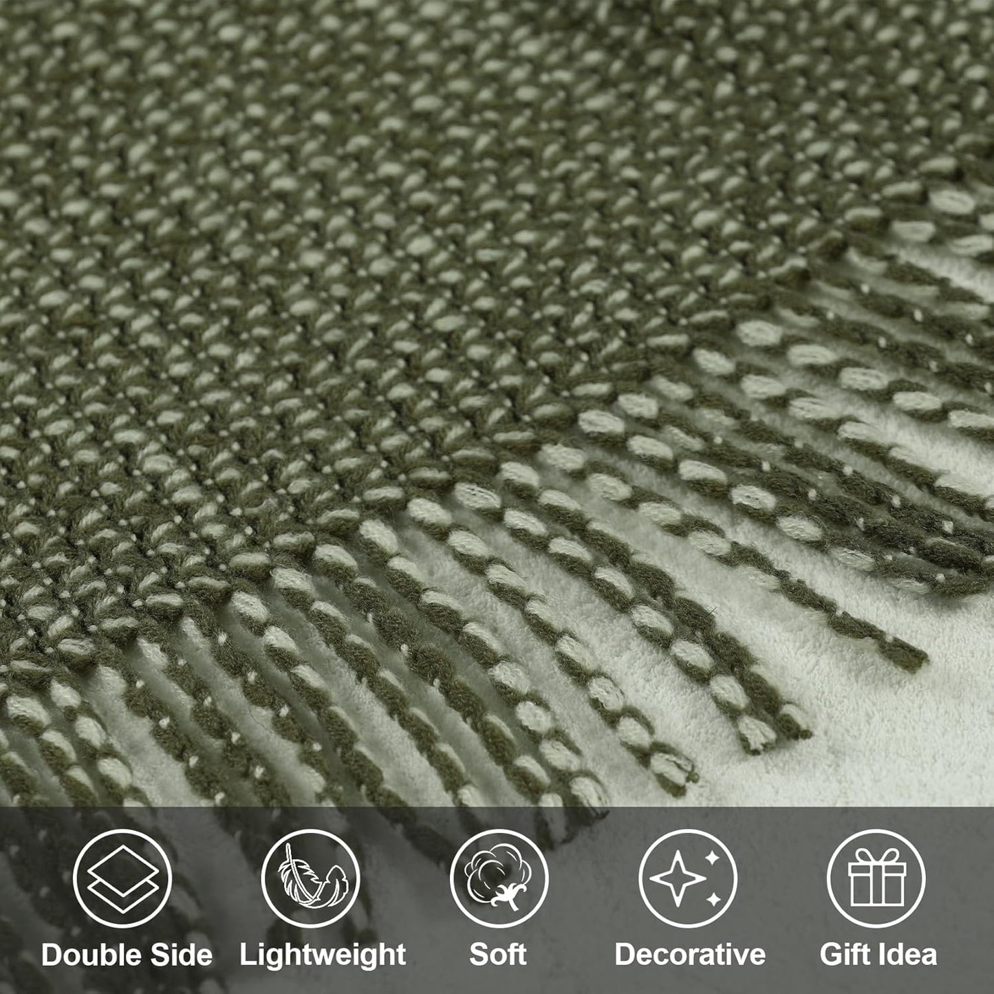 Blagic Knitted Throw Blanket for Couch, Soft Farmhouse Throw Blanket with Tassels,Home Decorative Lightweight Blankets,Spring Throws for Bed/Chair/Sofa,Wheat Textured (Green & White,50" W x 60" L)