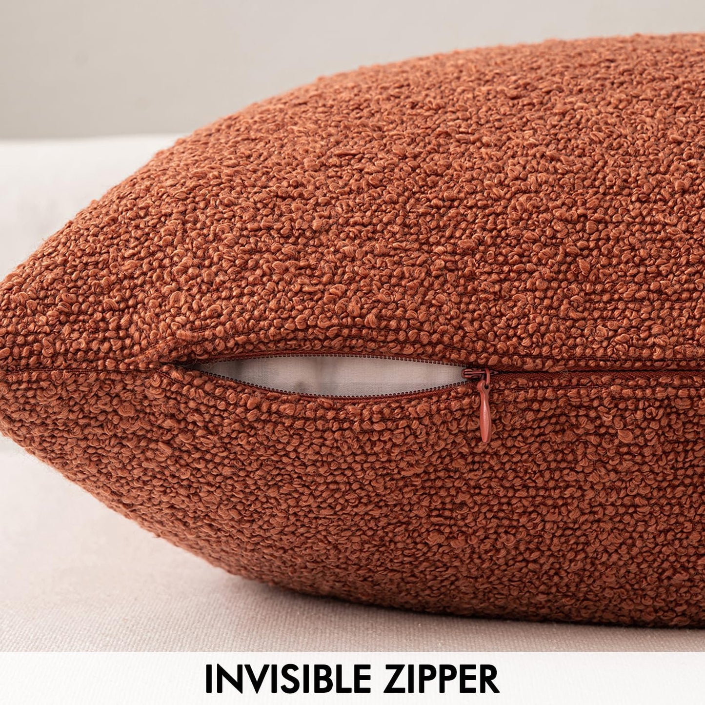 MIULEE 12x20 Inch Decorative Lumbar Throw Pillows for Bed Set of 2 Textured Boucle Neutral Winter Throw Pillow Covers Burnt Orange Accent Solid Pillowcases Sofa Livingroom Home Decor